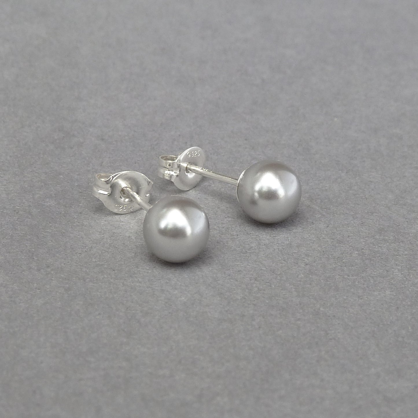 6mm light grey pearl stud earrings