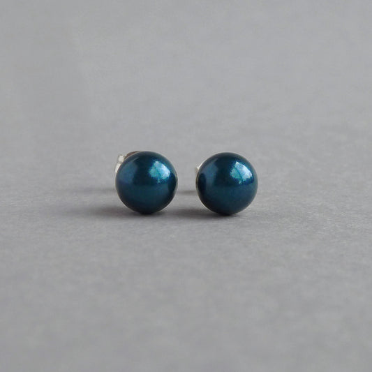 6mm petrol blue pearl stud earrings