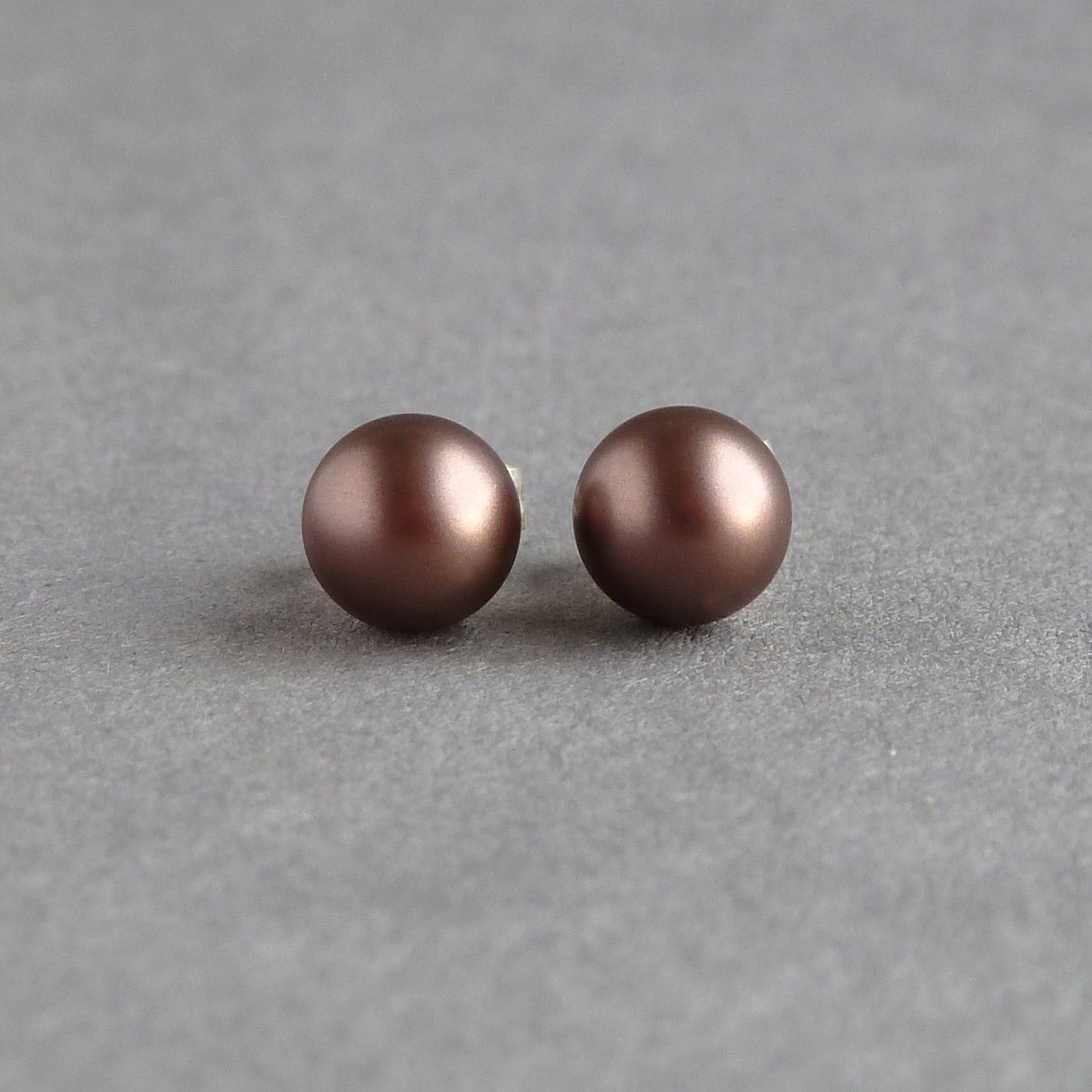 6mm velvet brown pearl stud earrings