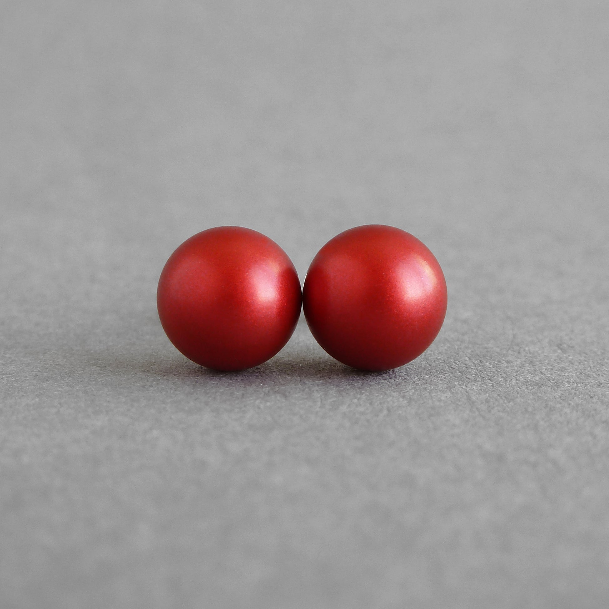 8mm bright red stud earrings