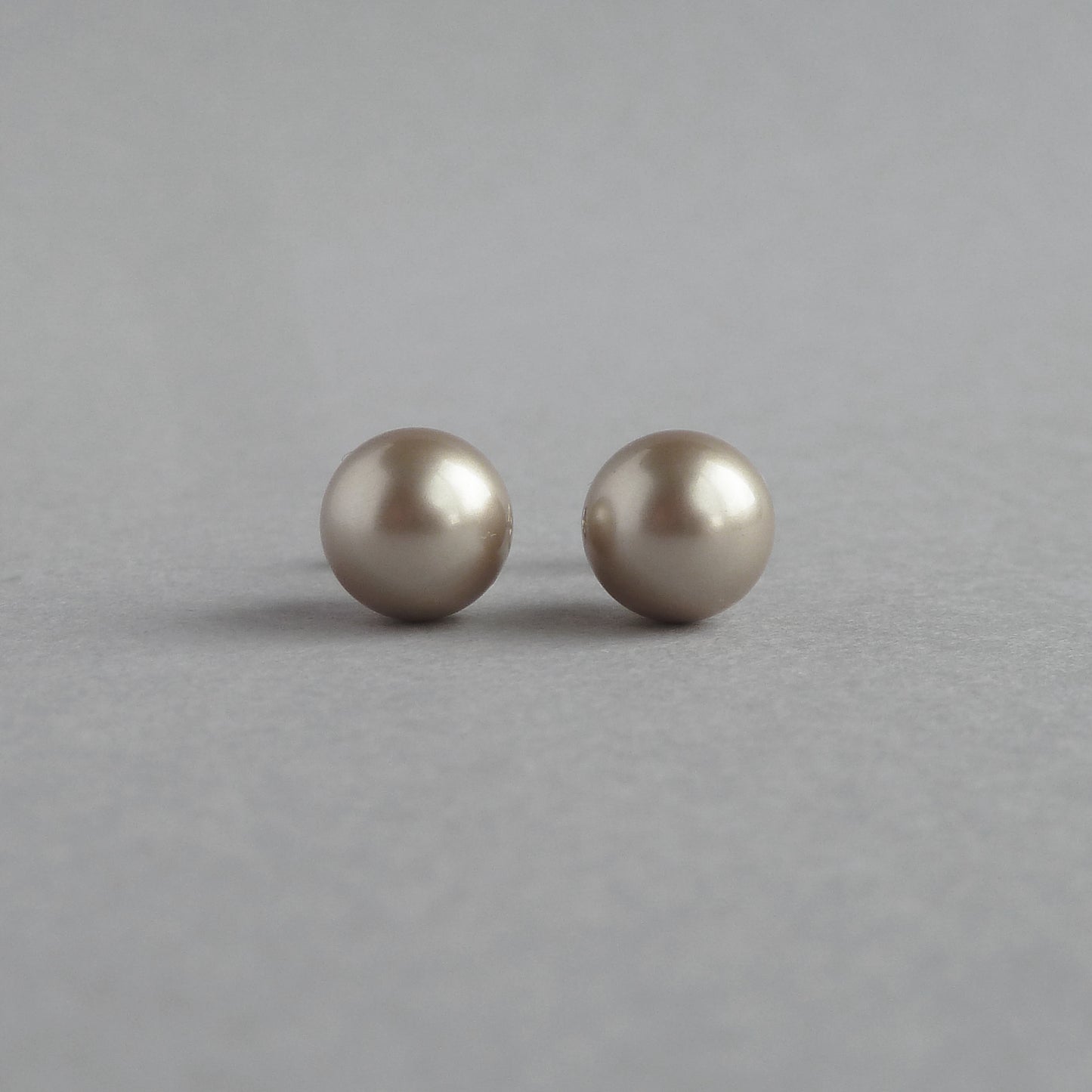8mm champagne pearl stud earrings