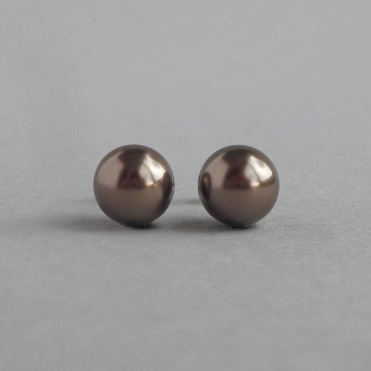 8mm chocolate pearl stud earrings