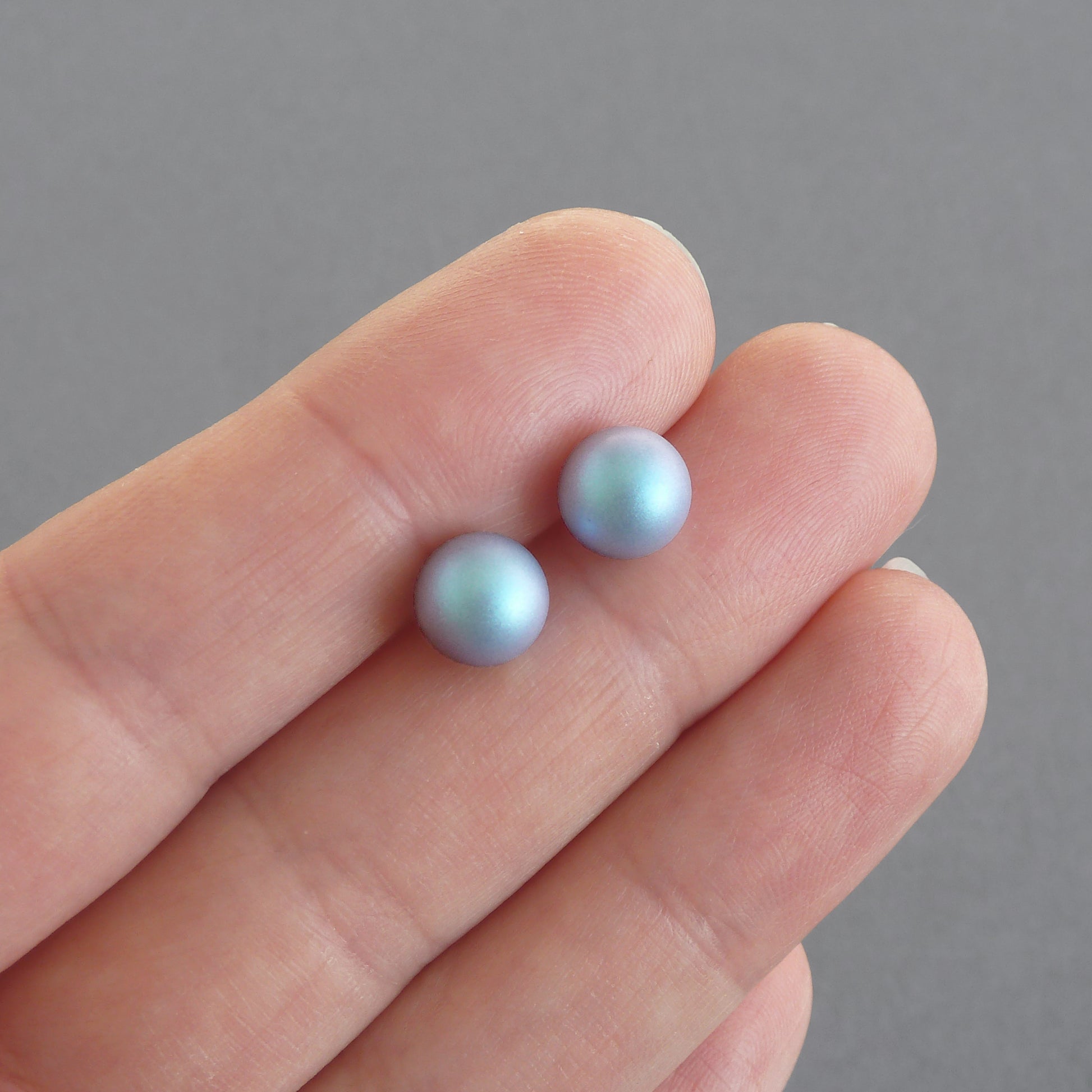 8mm light blue pearl stud earrings