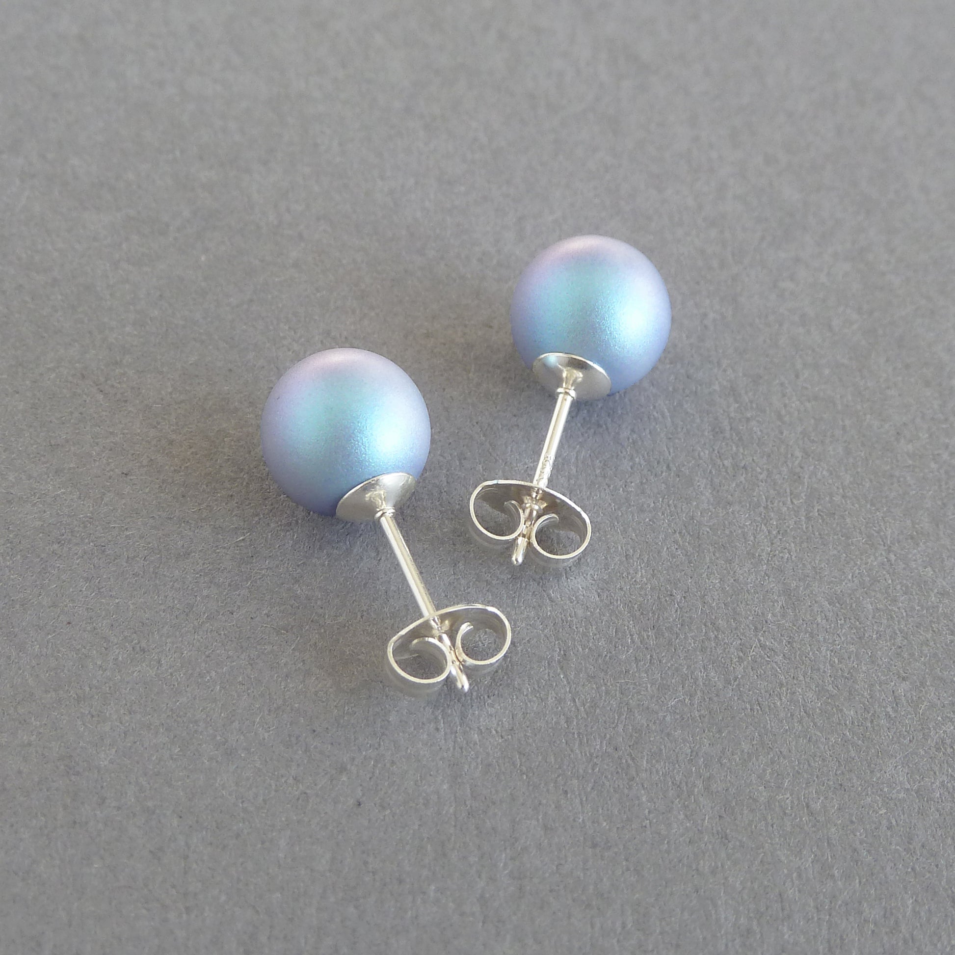 8mm Iridescent Light Blue Studs Round, Everyday, Pale Blue