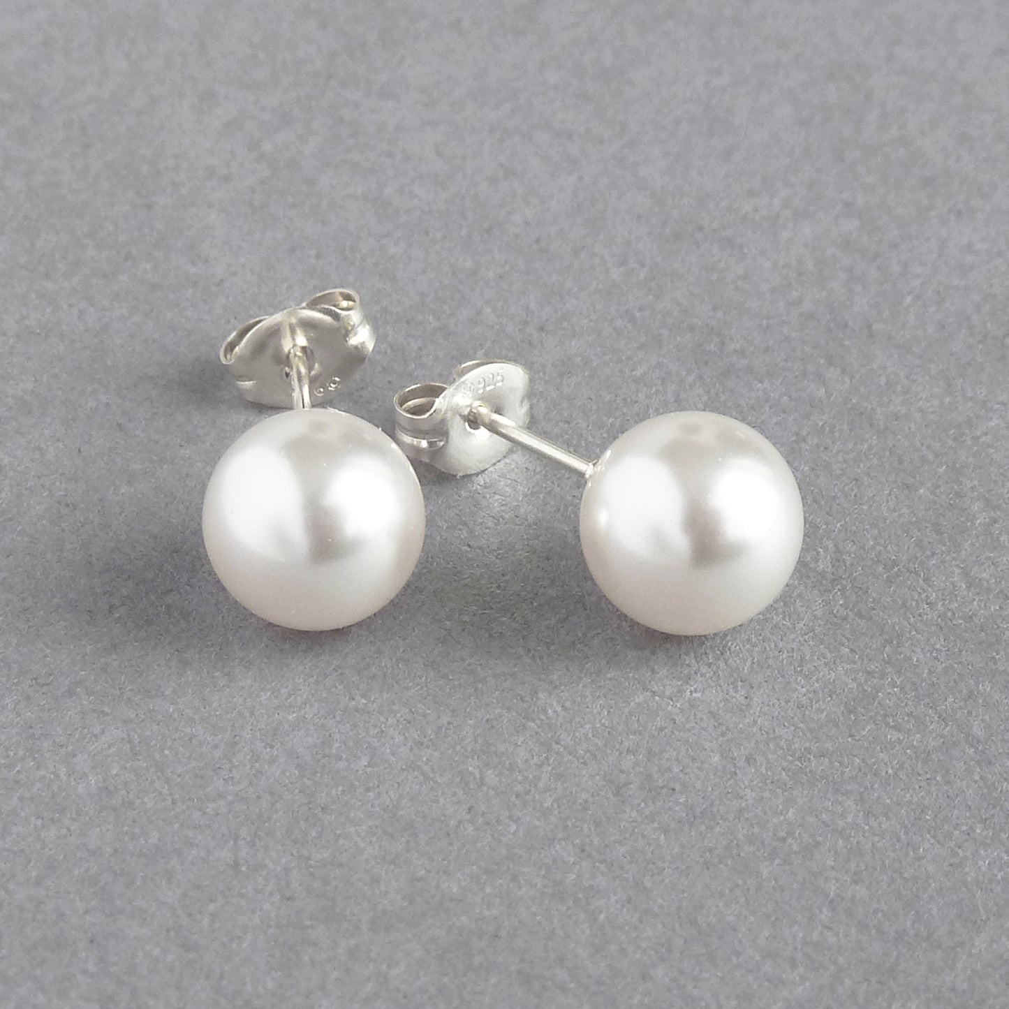 8mm round pearl stud earrings with Sterling silver posts