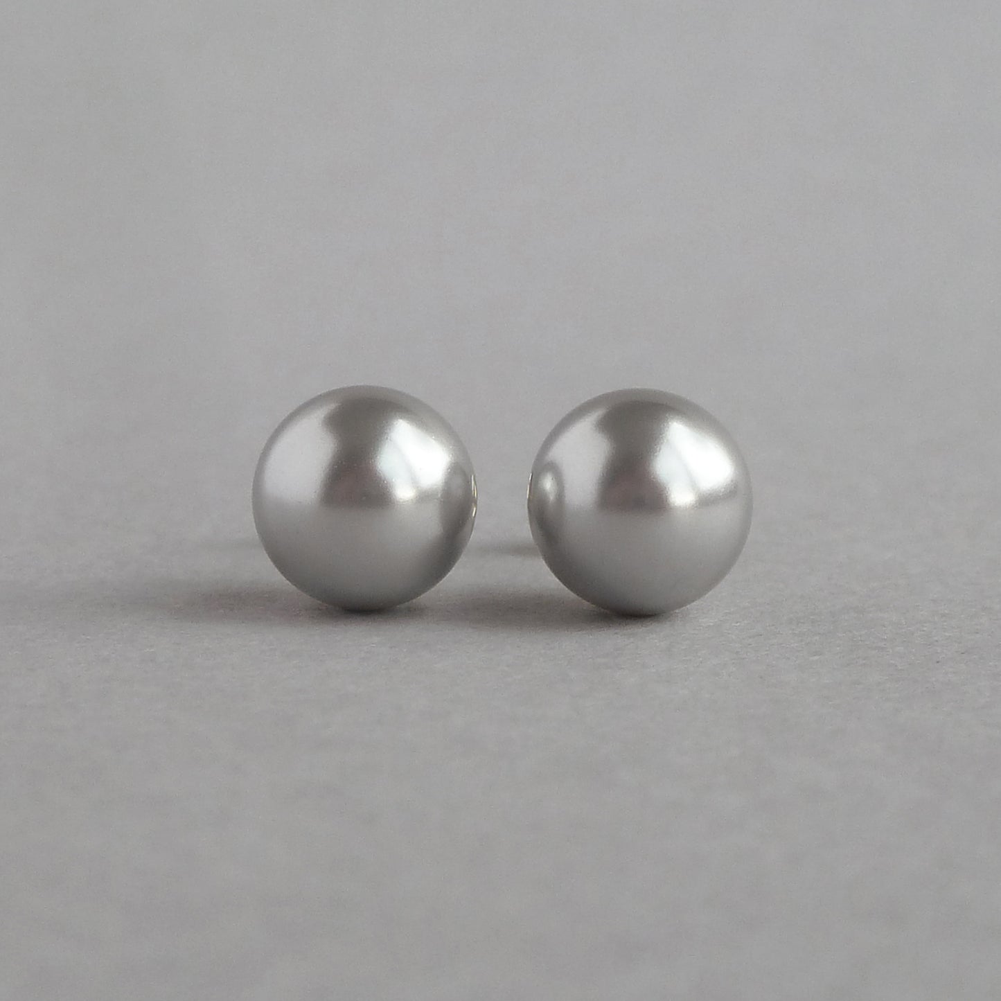 8mm silver grey stud earrings