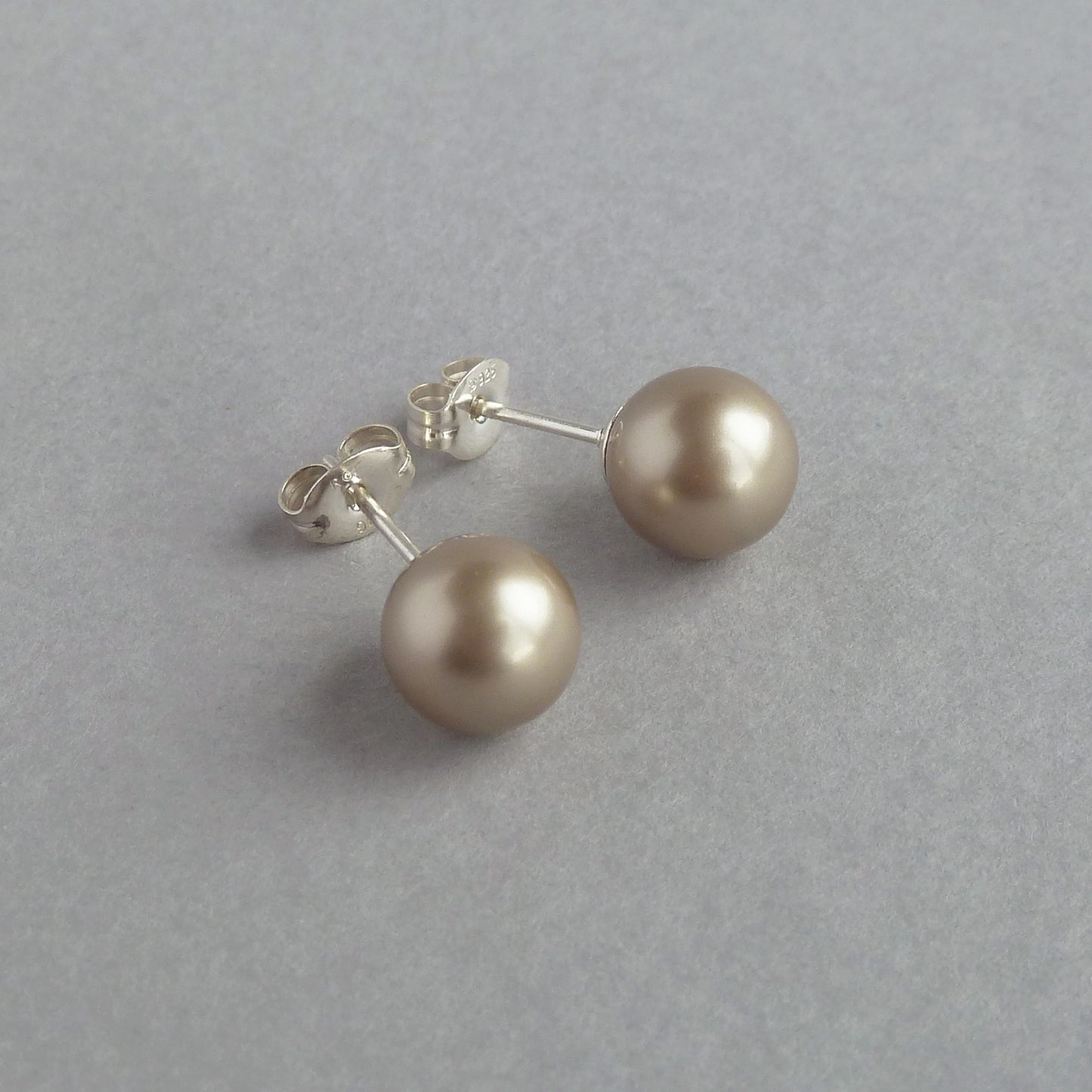 8mm taupe pearl stud earrings