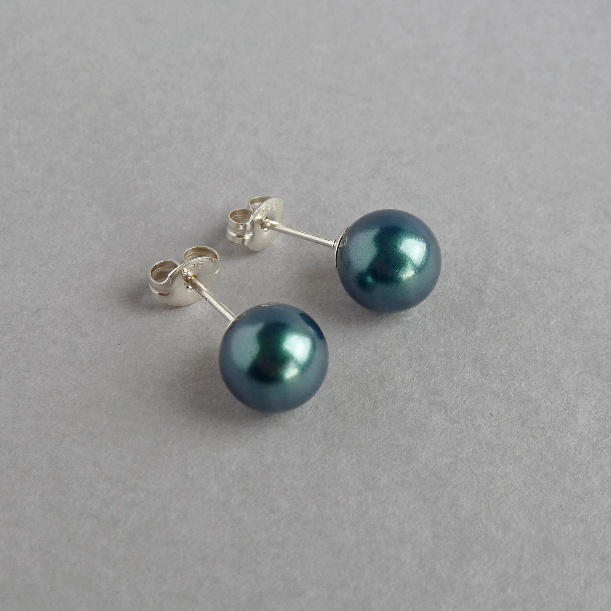 8mm teal pearl stud earrings
