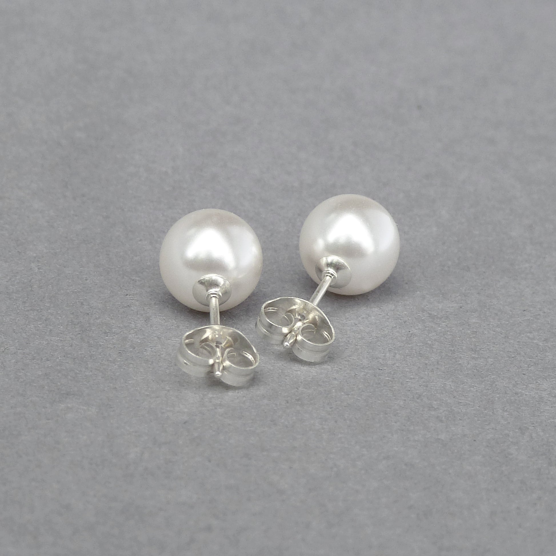 8mm white pearl studs with Sterling silver posts