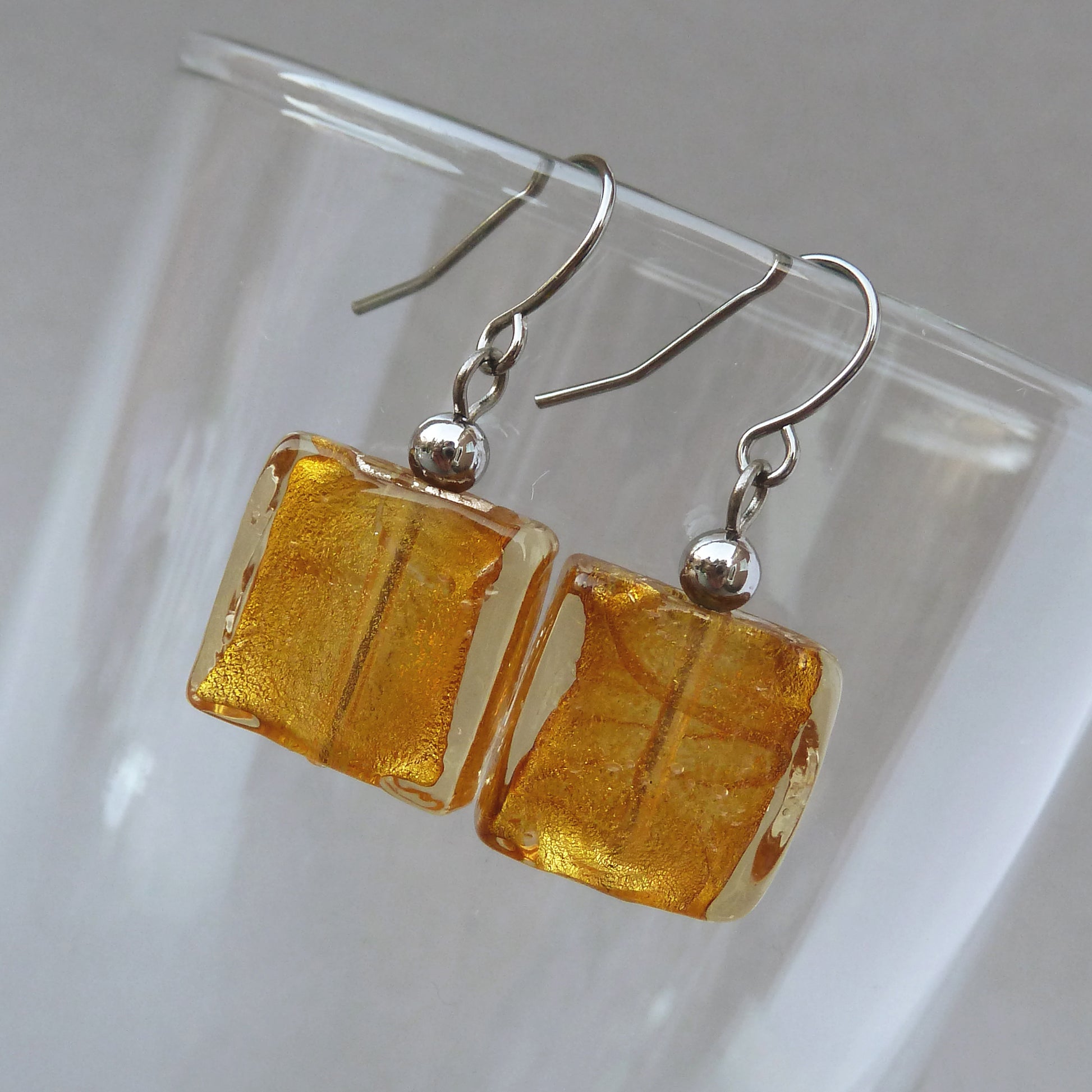 Amber fused glass earrings