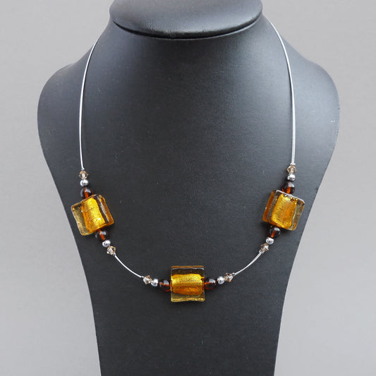 Amber fused glass necklace