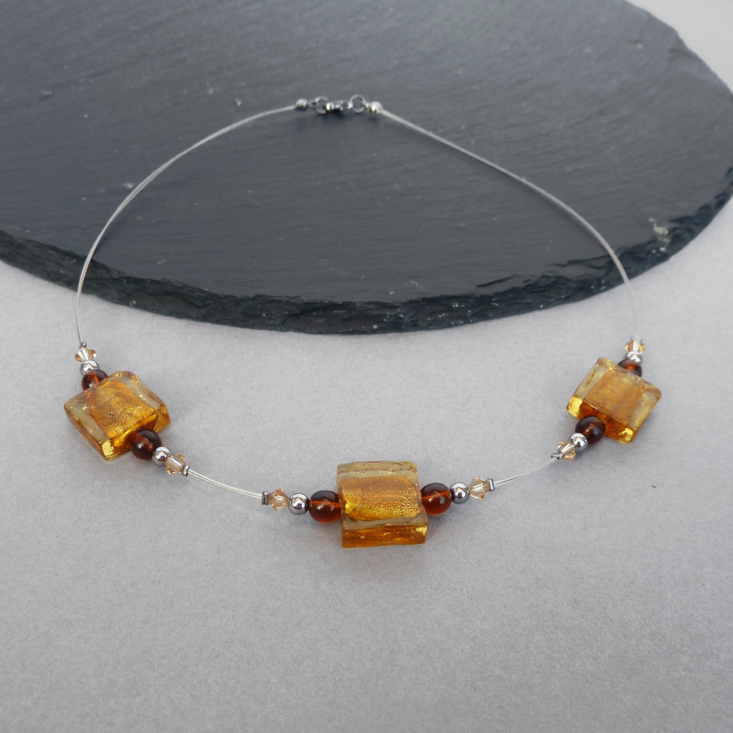 Amber lampwork bead necklace