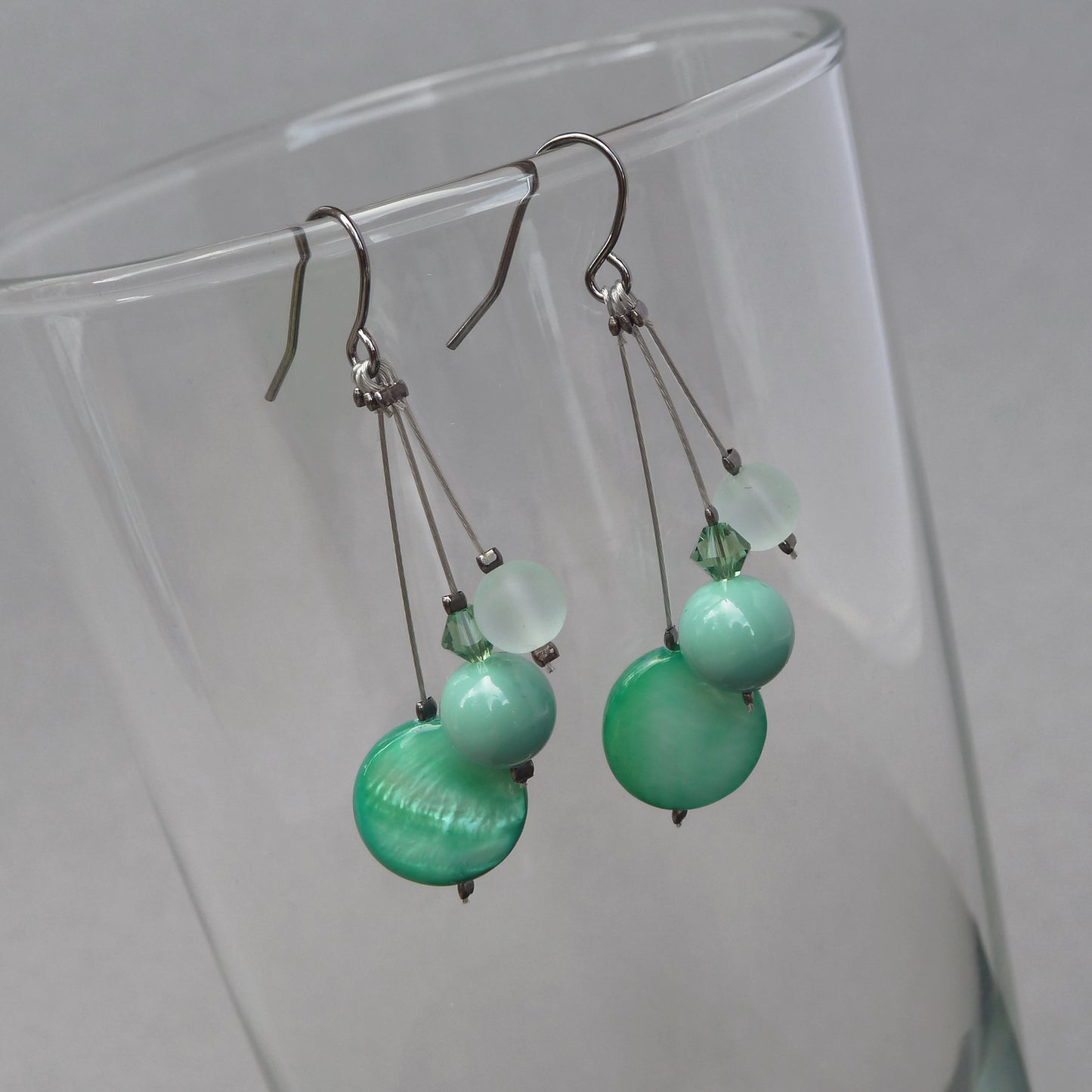 Aqua three strand earrings