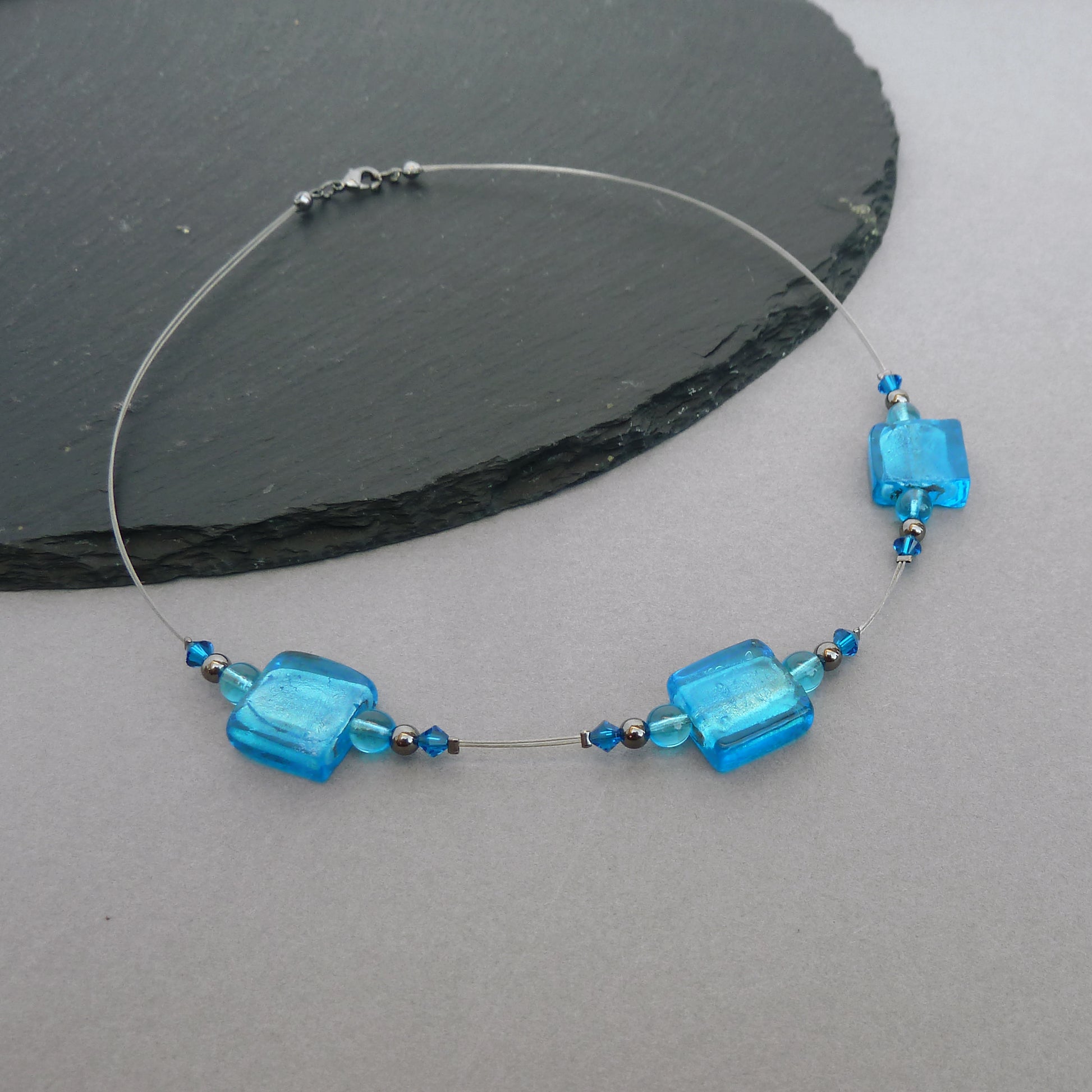 Azure glass bead necklace