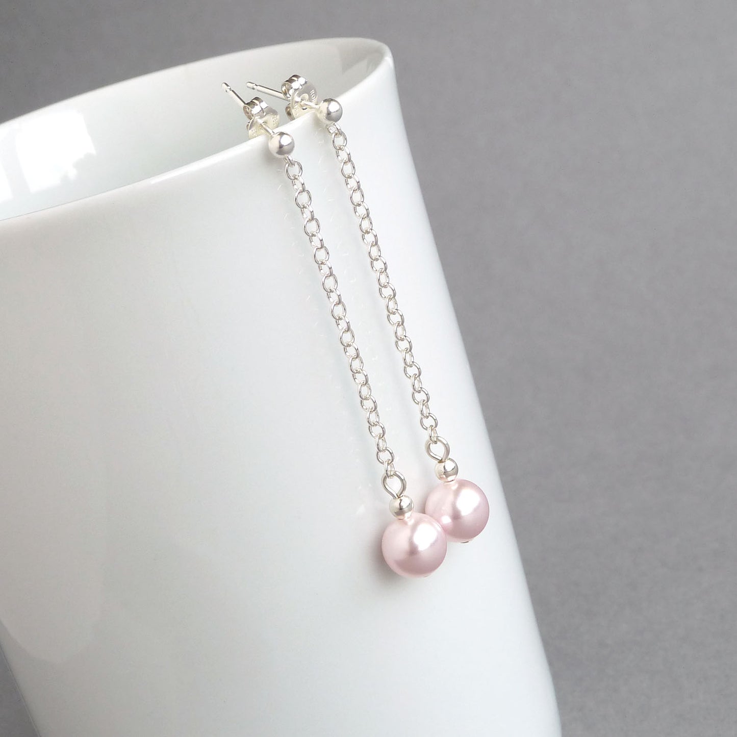 Baby pink pearl drop earrings