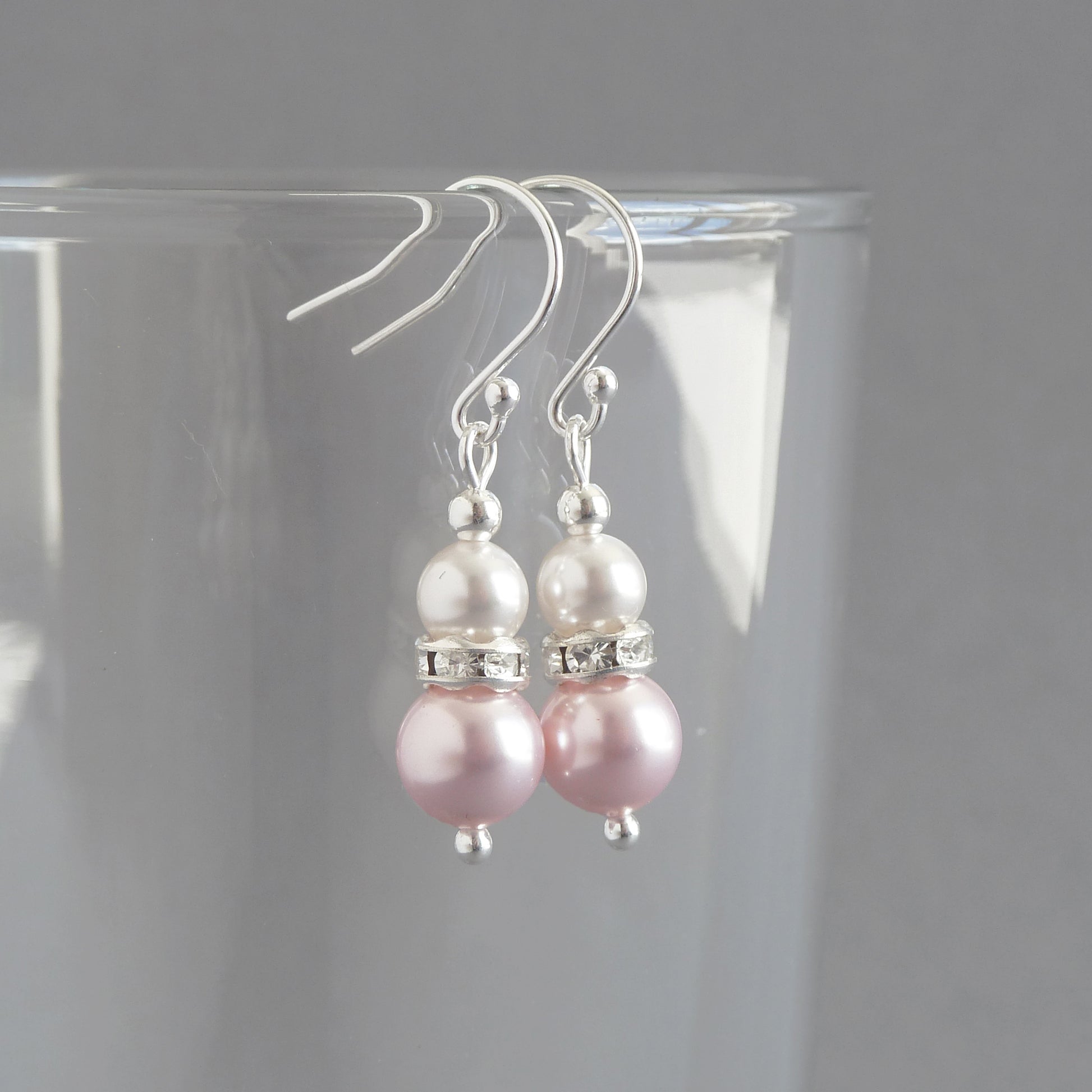 Baby pink pearl and crystal drop earrings