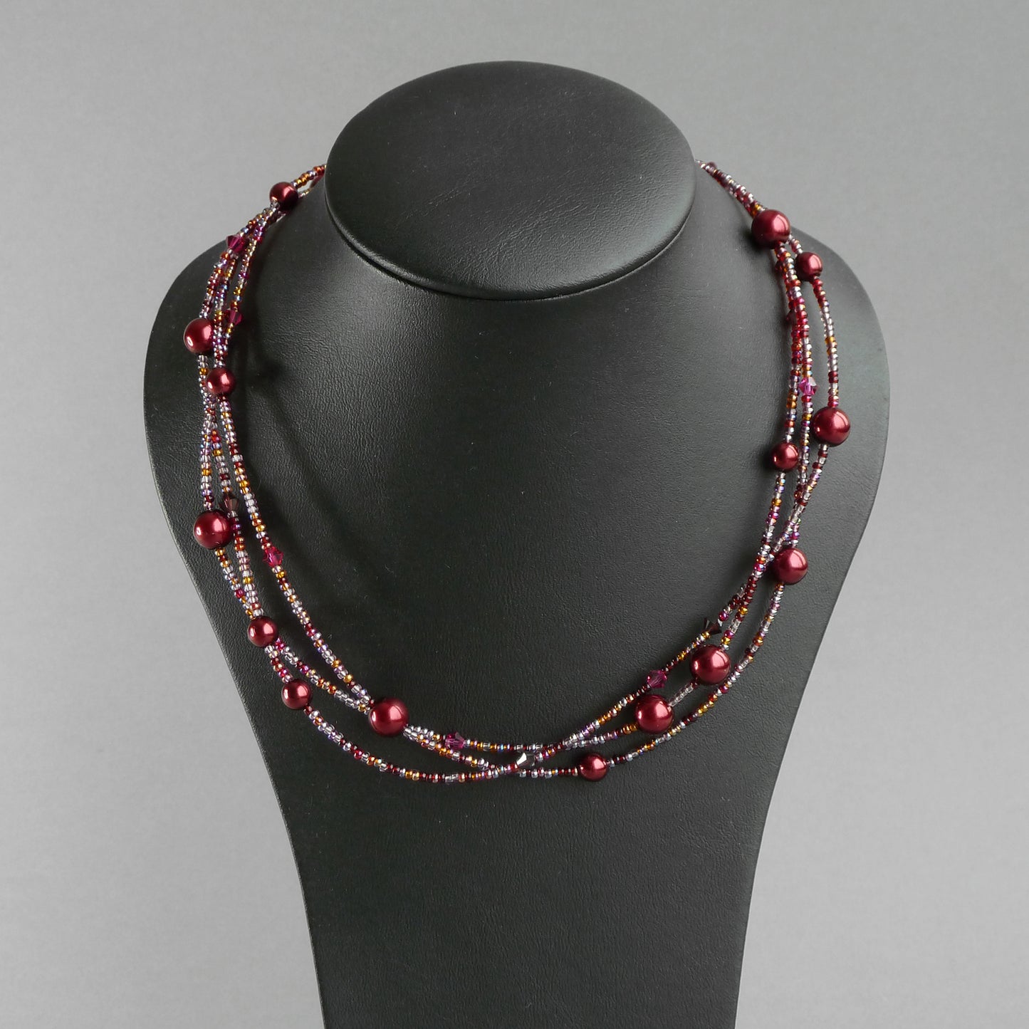 Beaded burgundy three strand necklace