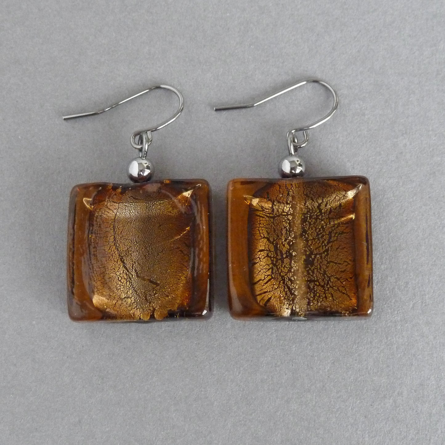 Big brown square dangle earrings