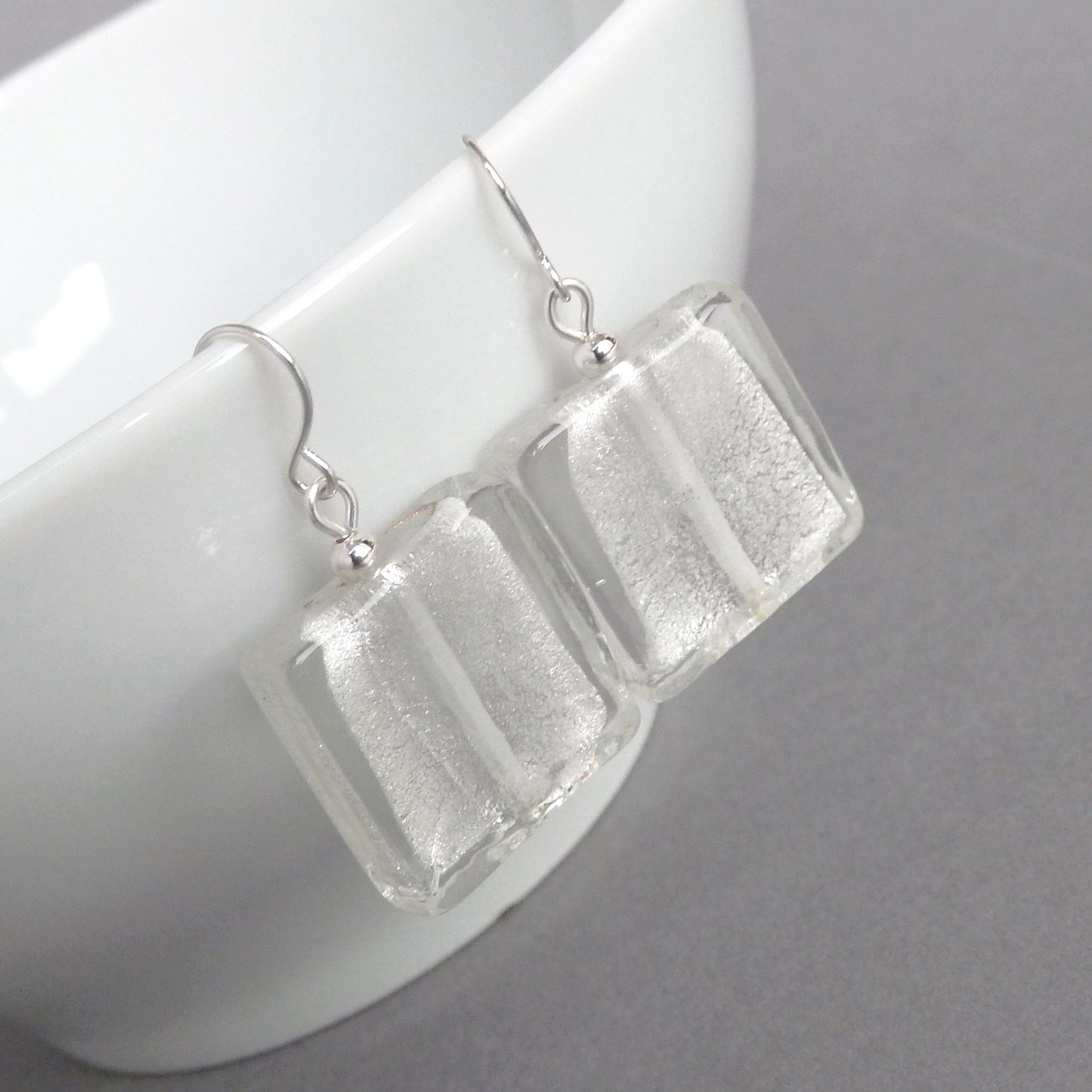 Big square glass dangle earrings