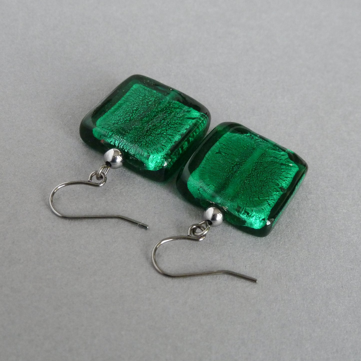 Big square teal glass earrings