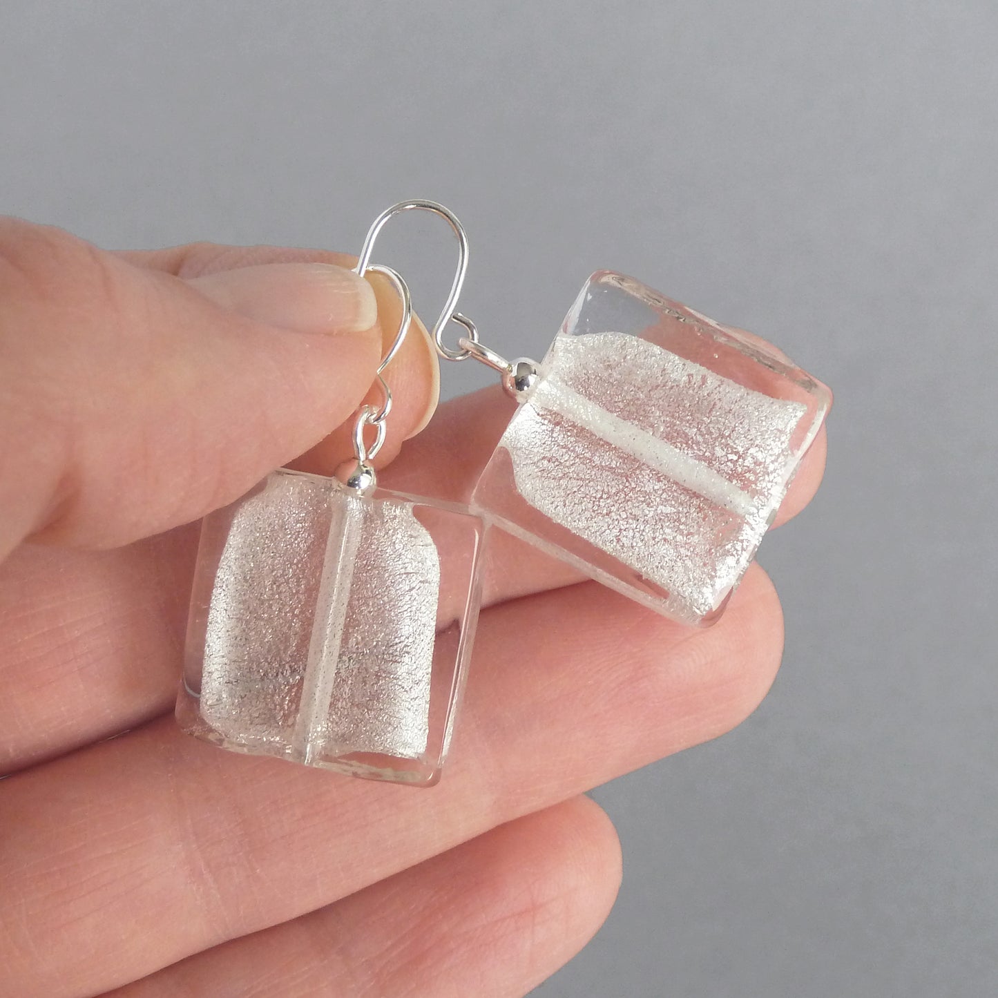 Big square white drop earrings