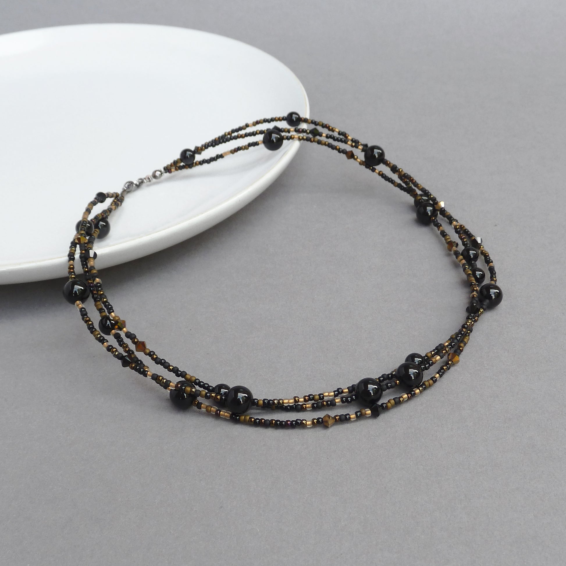Black onyx three strand necklace