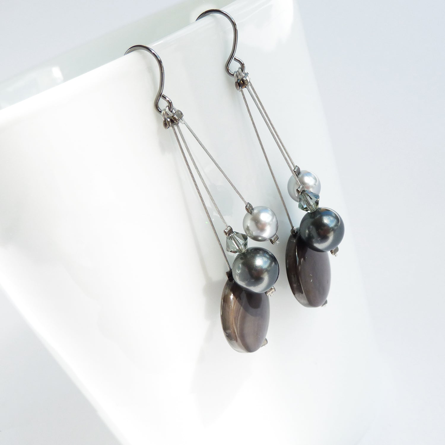 Black pearl 3 strand earrings