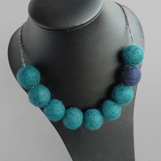 Blue green felted necklace