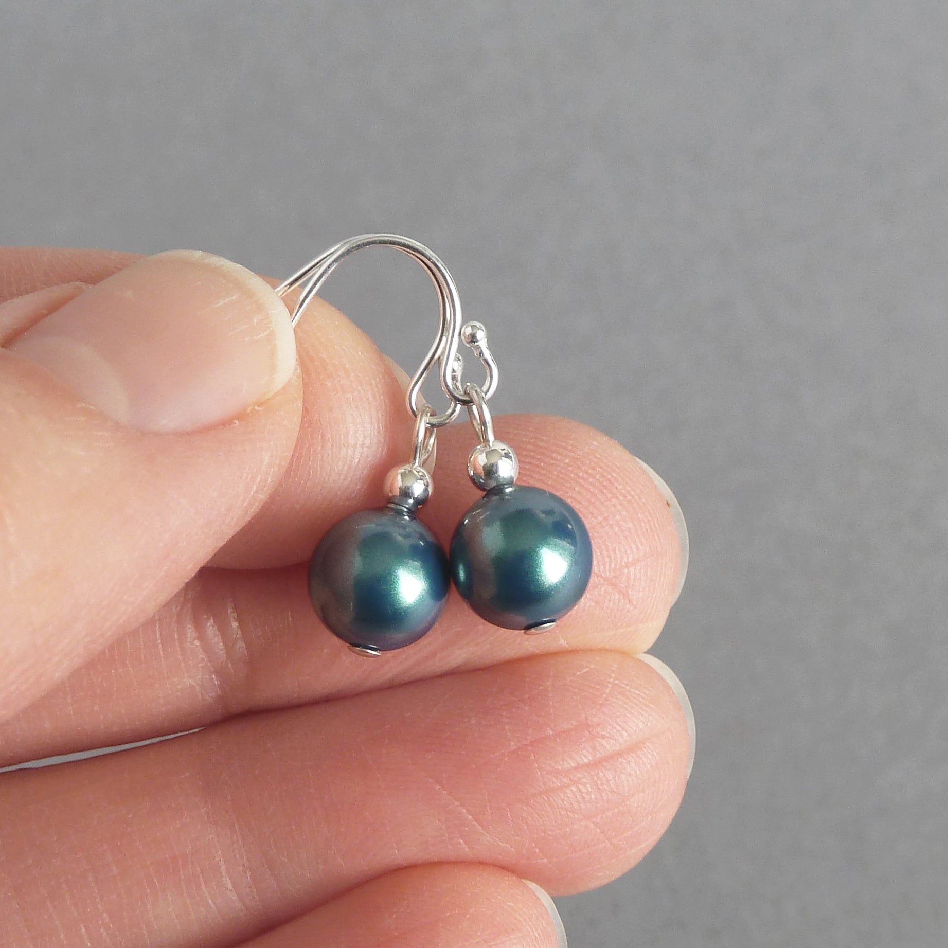 Blue green pearl drop earrings