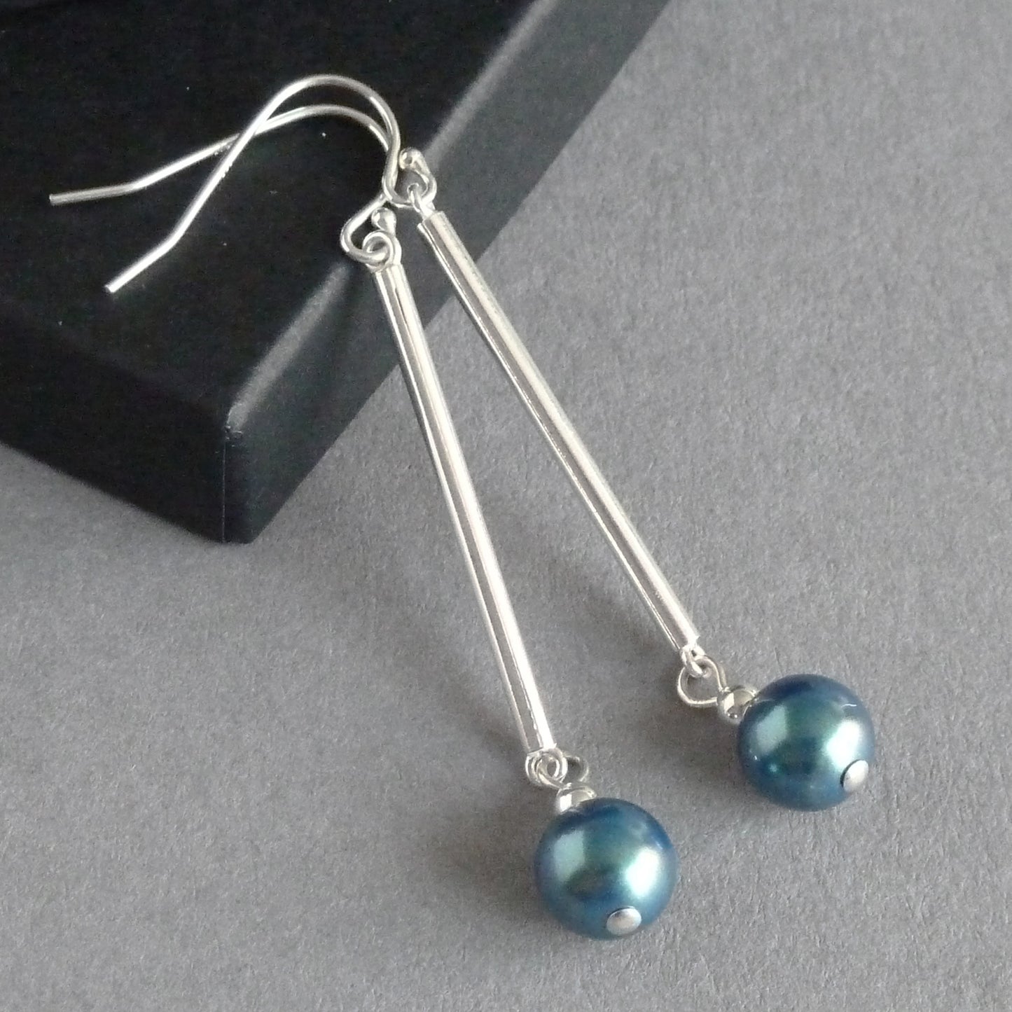 Blue green pearl earrings