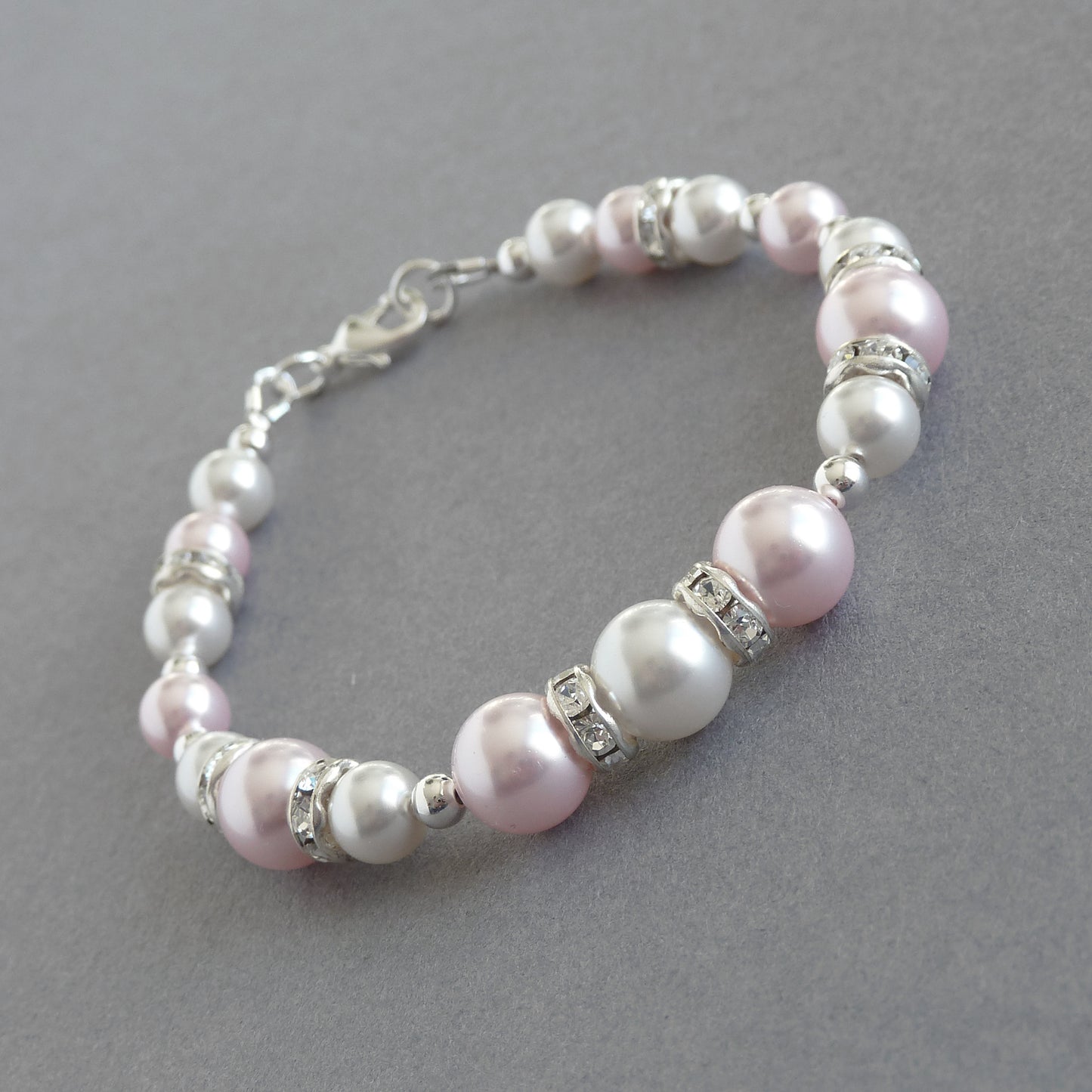 Blush pink pearl and crystal bracelet