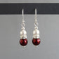 Burgundy and white pearl earrings