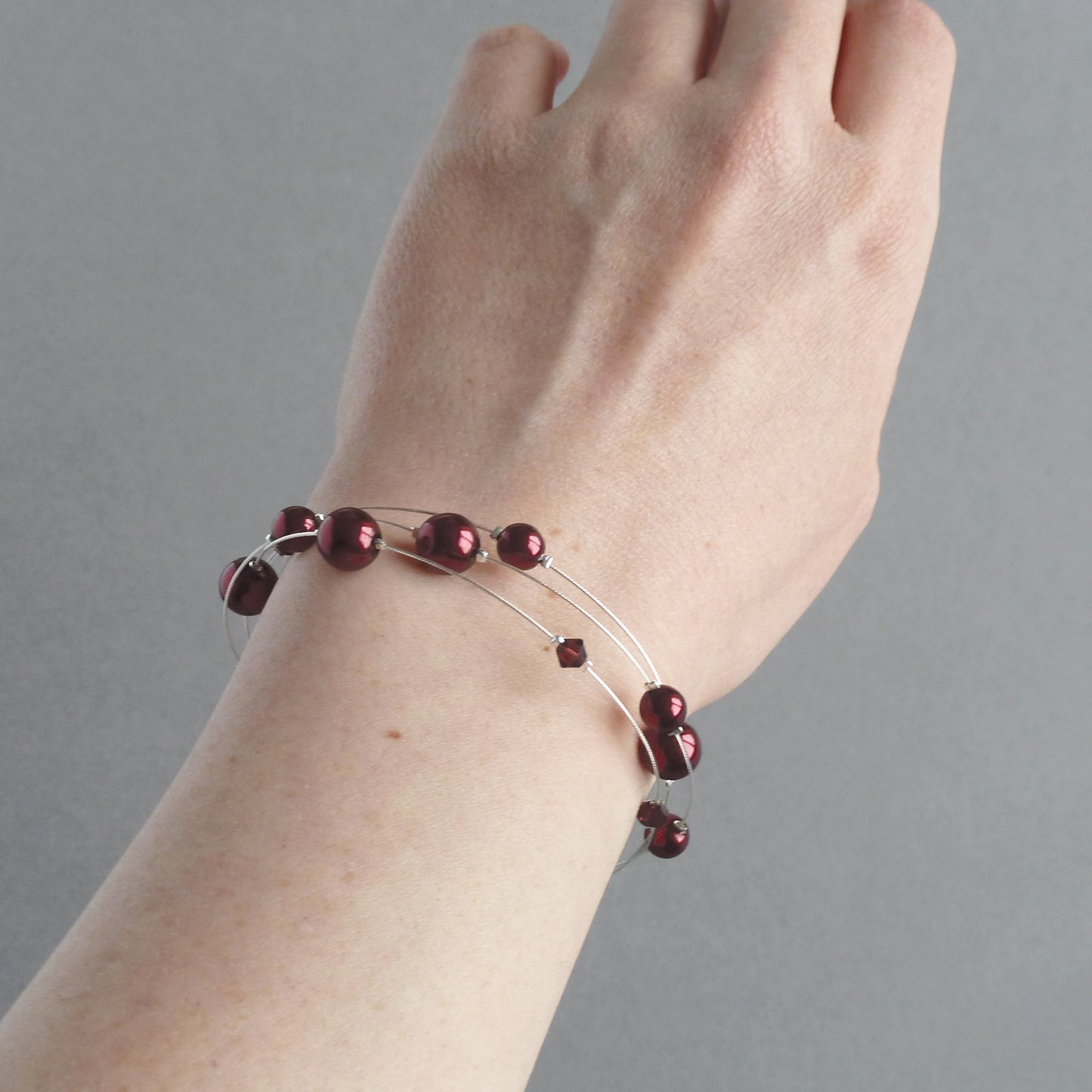 Burgundy multi strand pearl bracelet