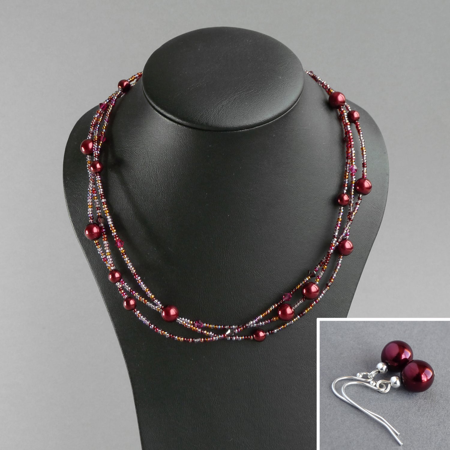 Burgundy necklace and earrings set