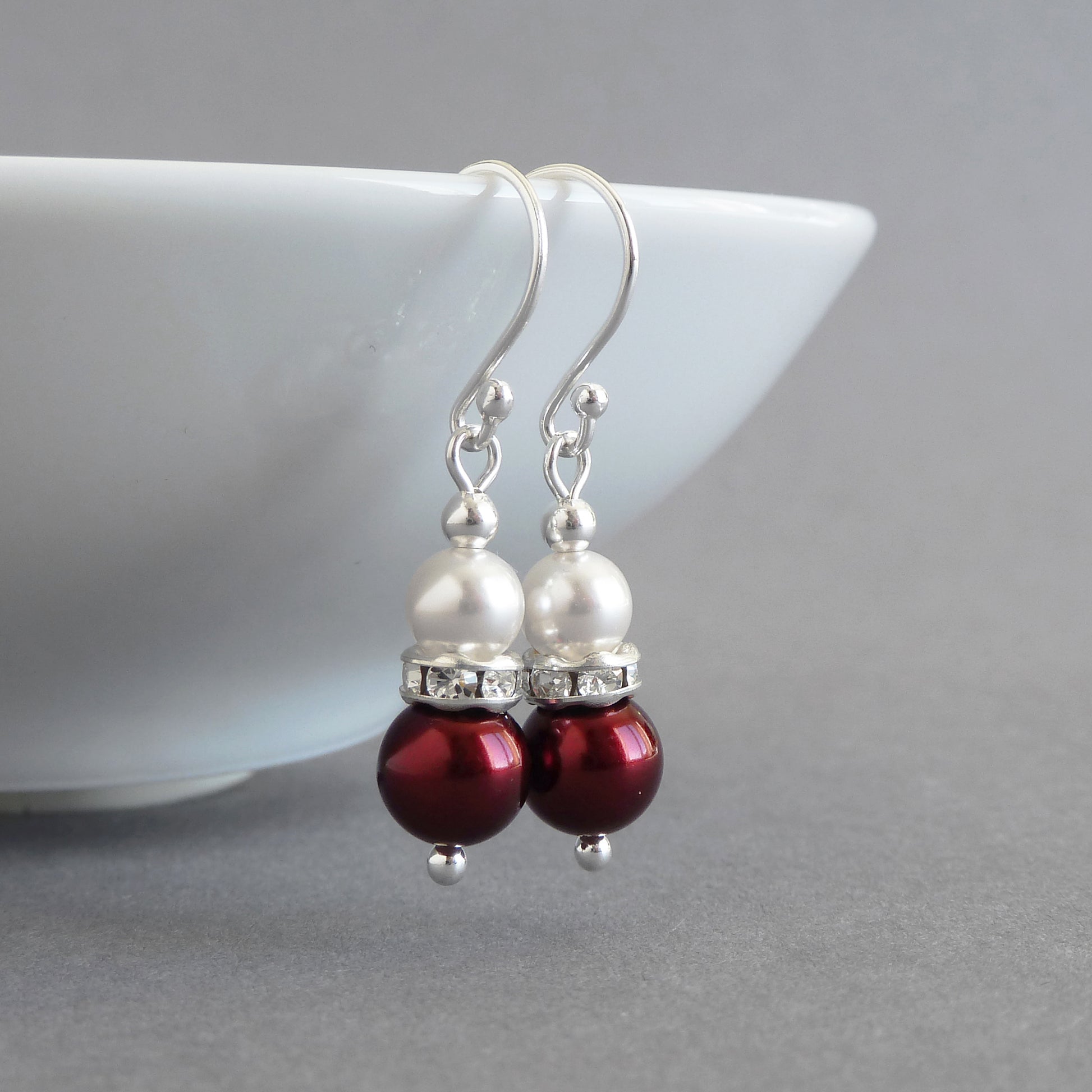 Burgundy pearl and crystal earrings