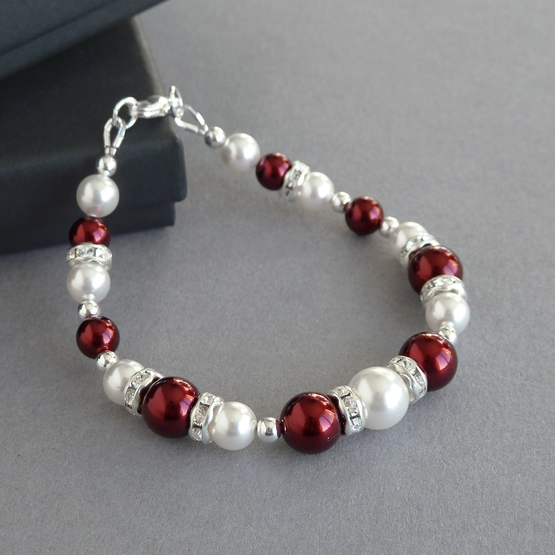 Burgundy pearl bridesmaids bracelets