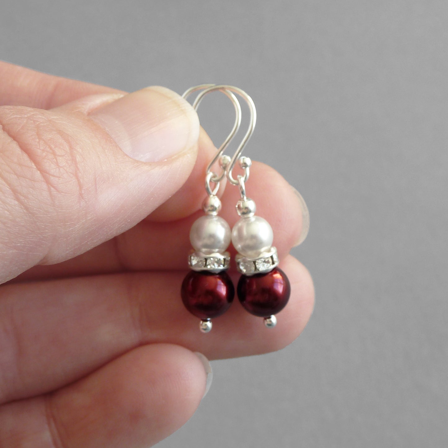 Burgundy pearl bridesmaids earrings