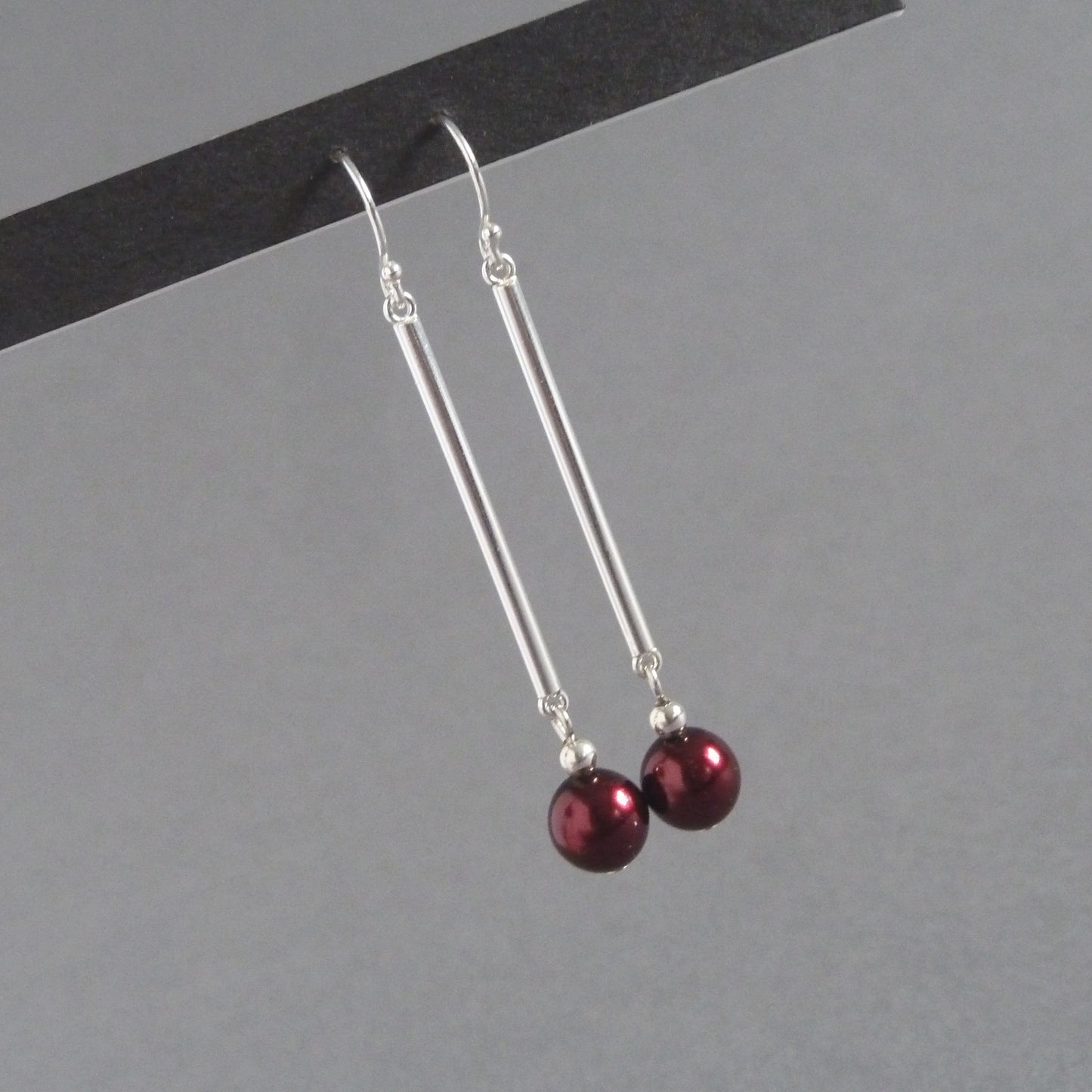 Burgundy pearl drop earrings