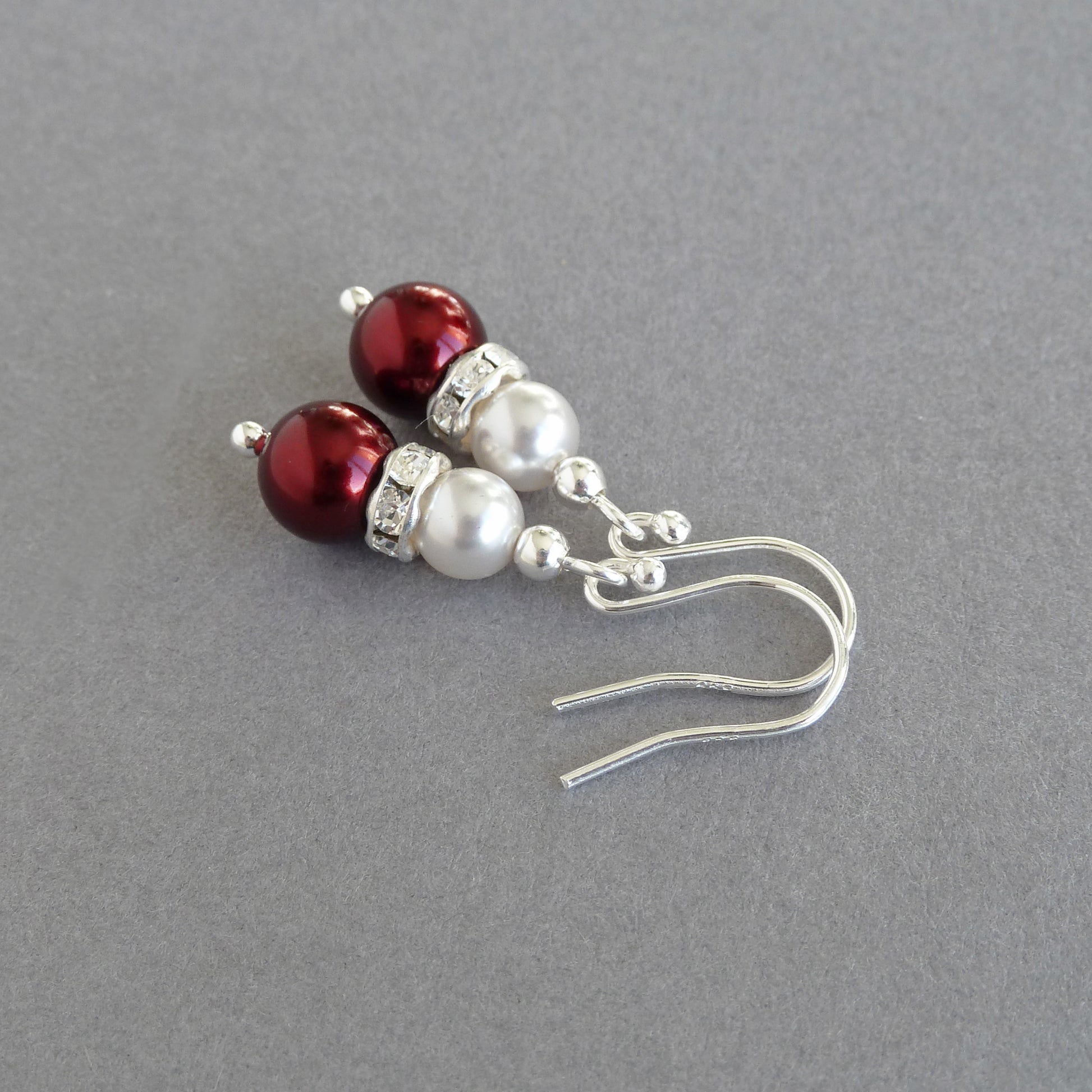 Dark red pearl and crystal earrings
