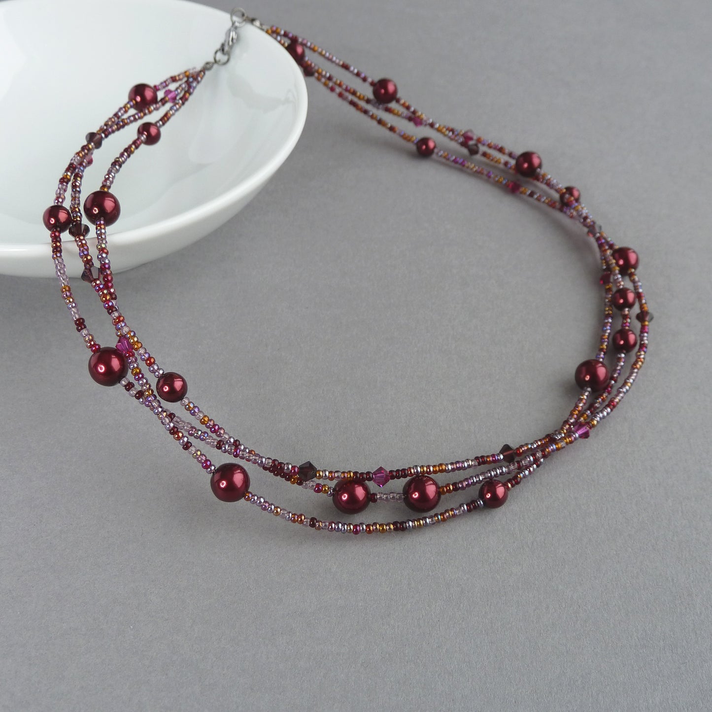 Burgundy pearl necklace