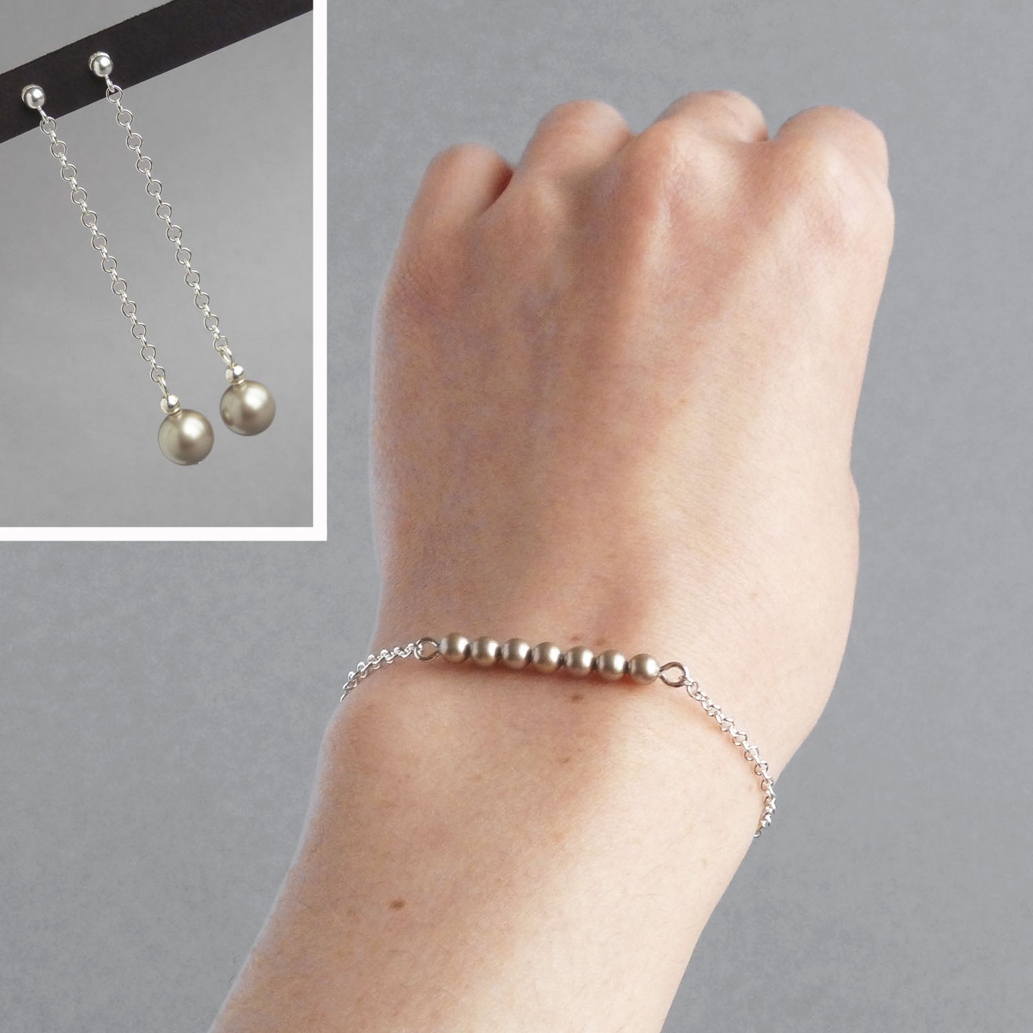 Champagne pearl bracelet and earrings set