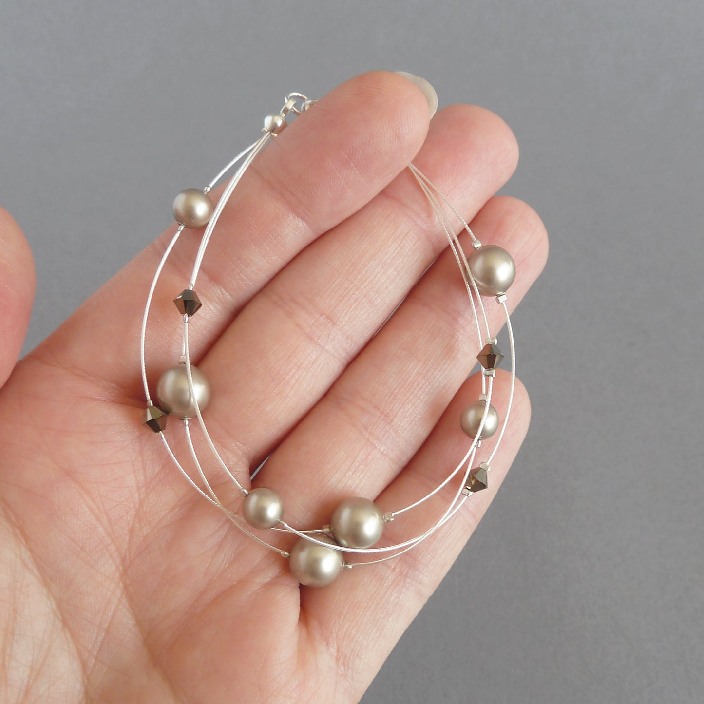 Champagne pearl three strand bracelet