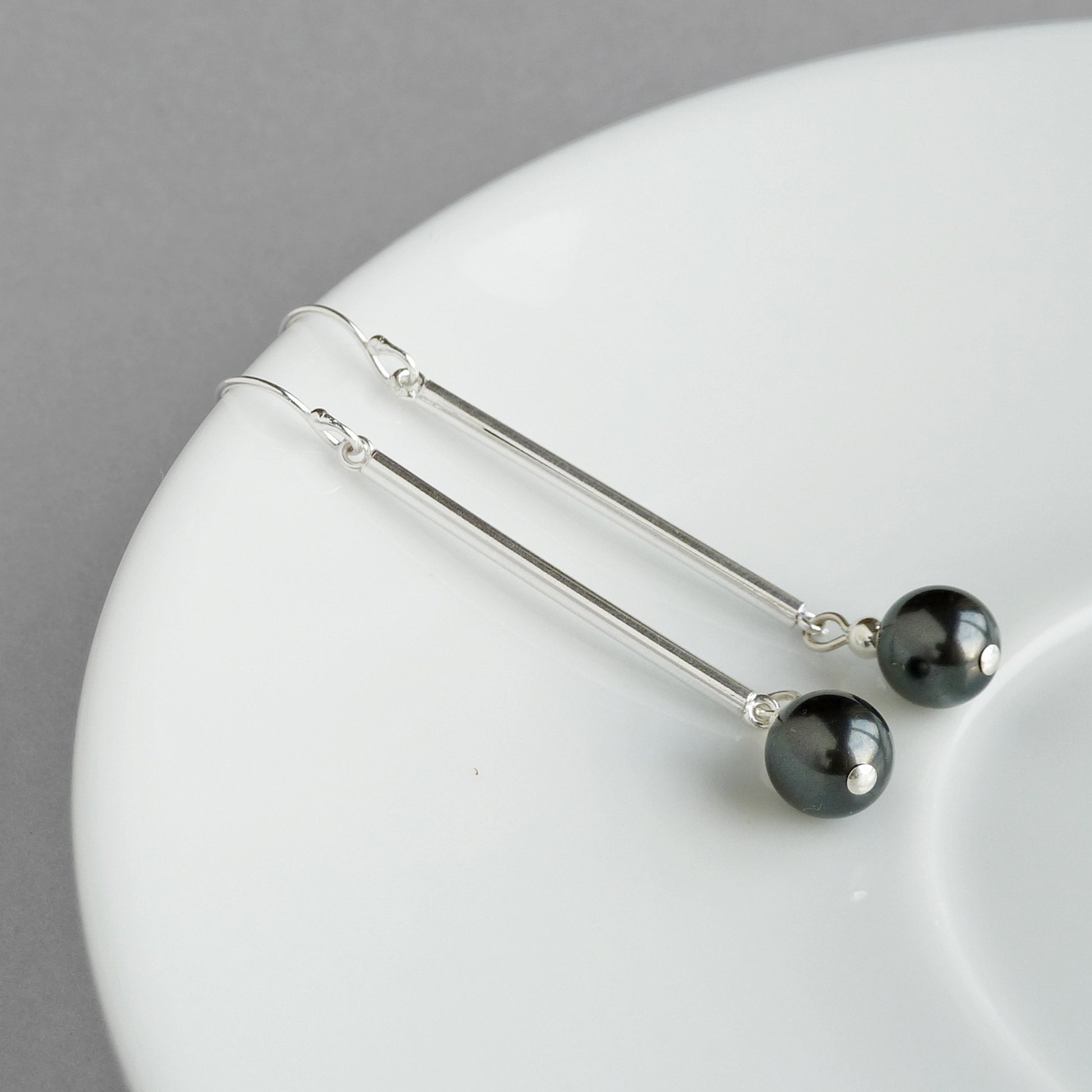 Charcoal grey drop earrings with Sterling silver hooks