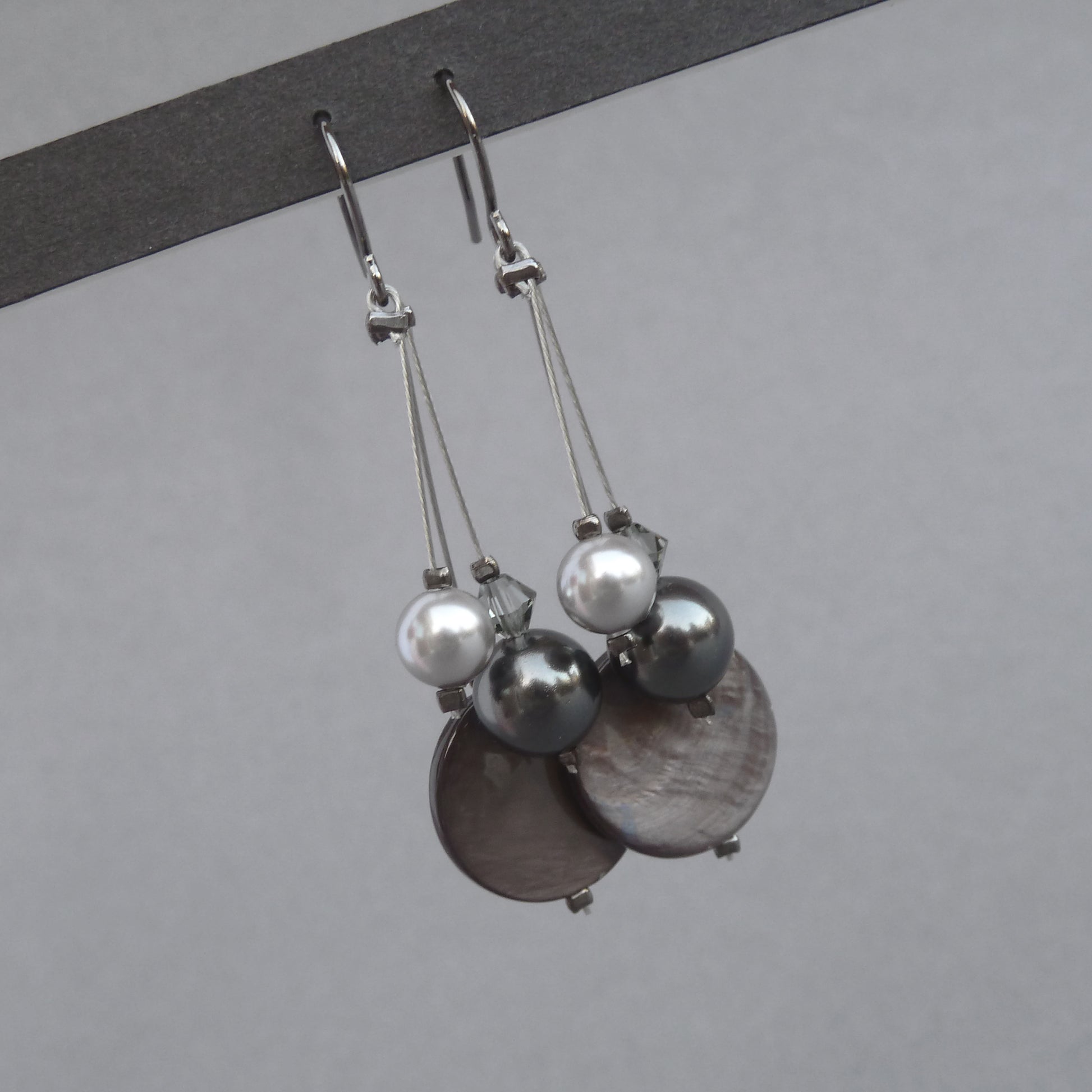 Charcoal grey pearl drop earrings