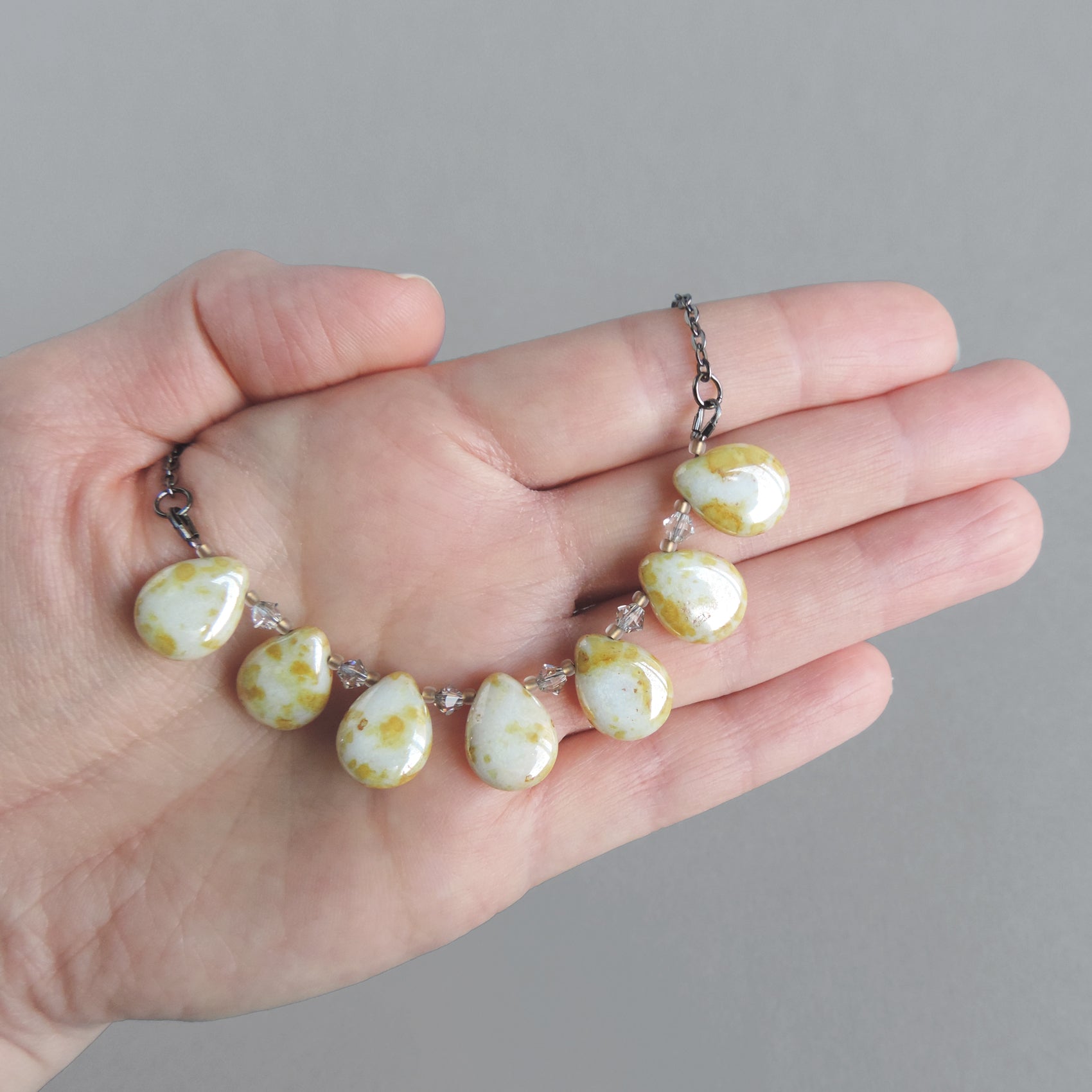 Chunky cream teardrop necklace