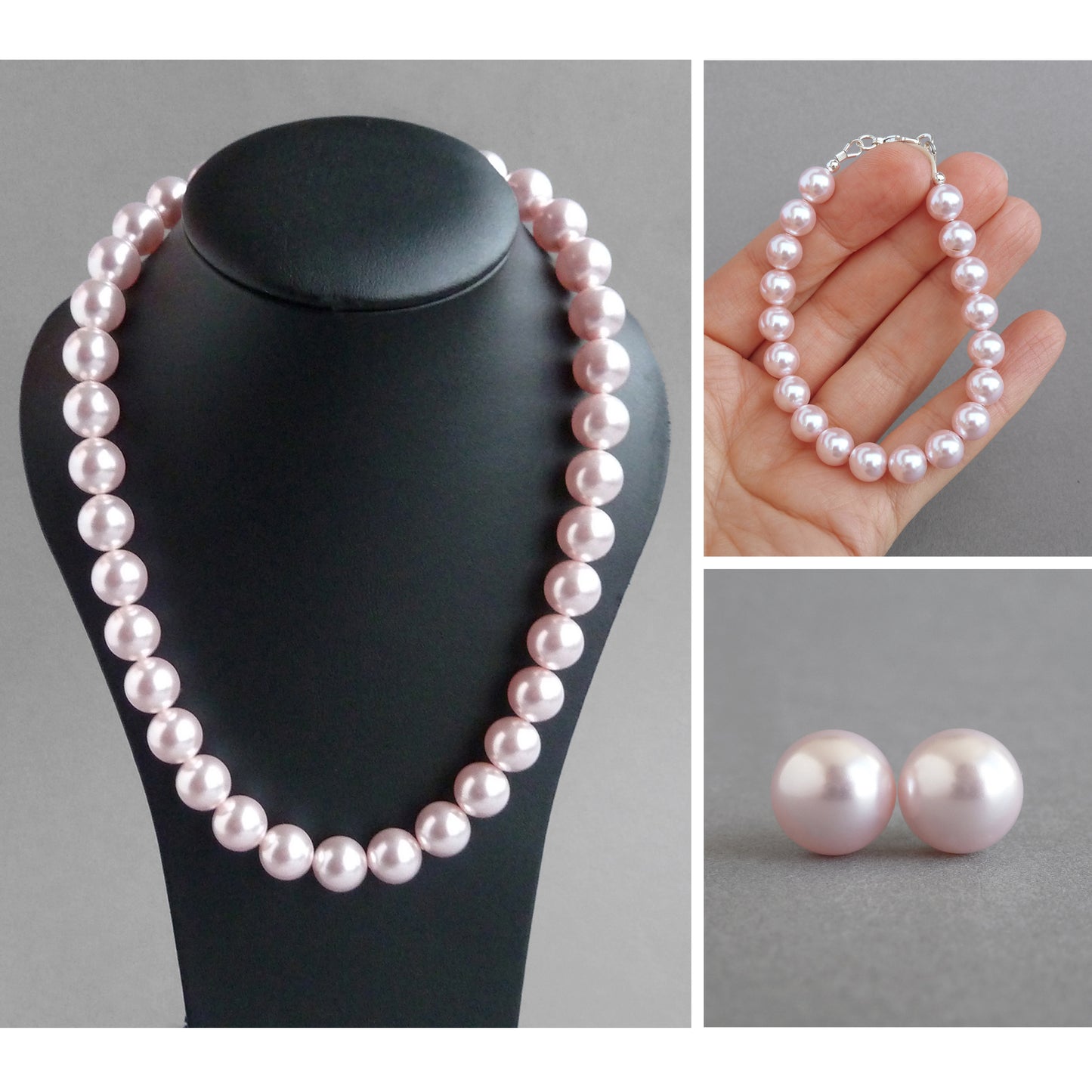 10mm Blush Pink Pearl Studs - Large Baby Pink Stud Earrings