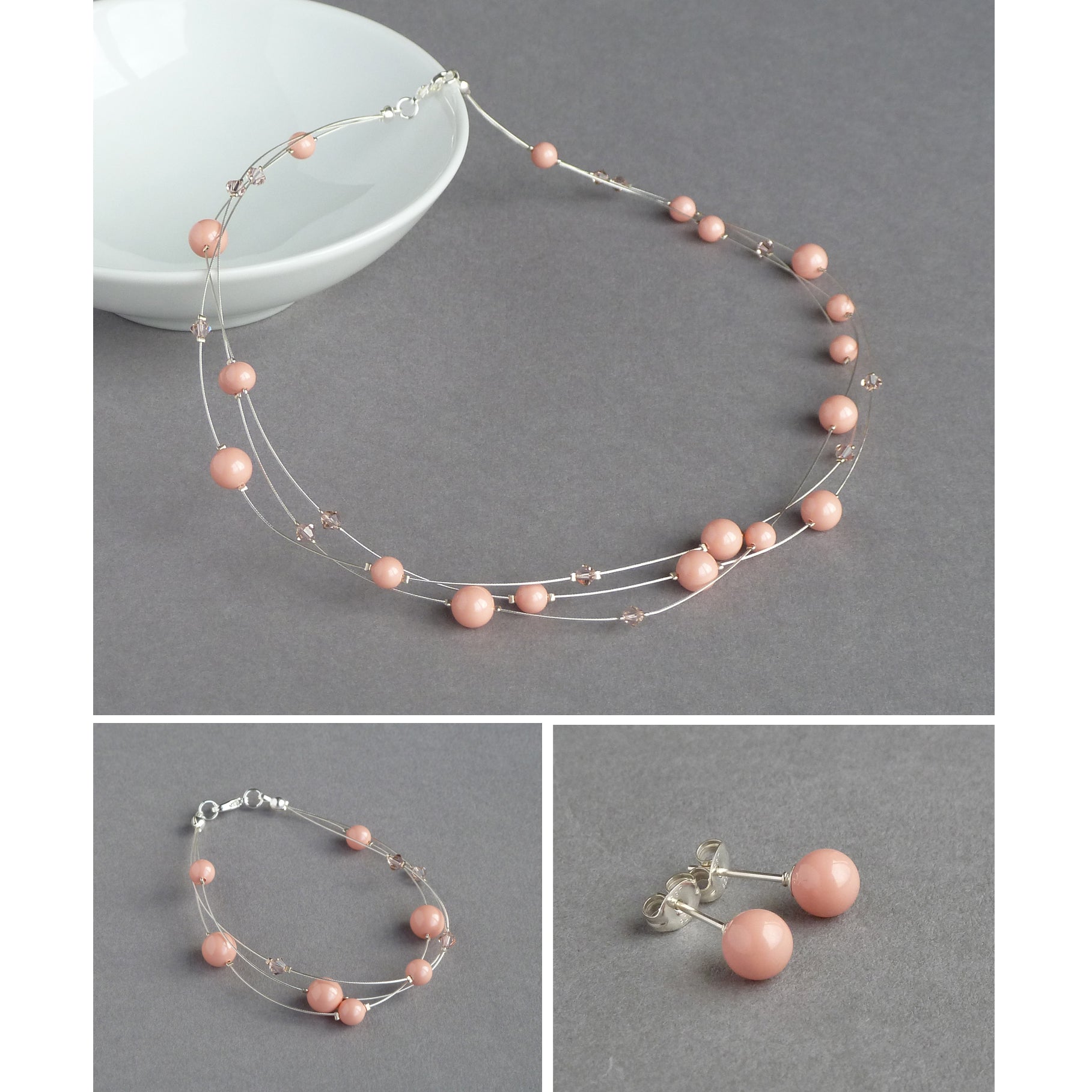 Coral pink jewellery set by Anna King