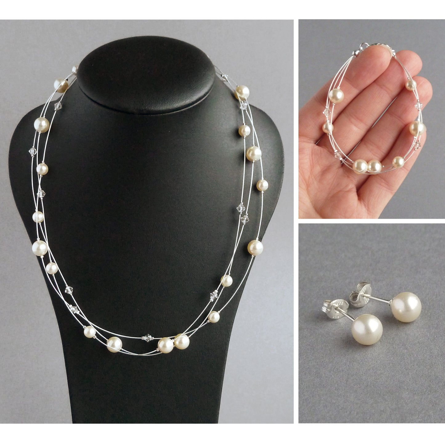 Cream floating pearl jewellery set by Anna King Jewellery