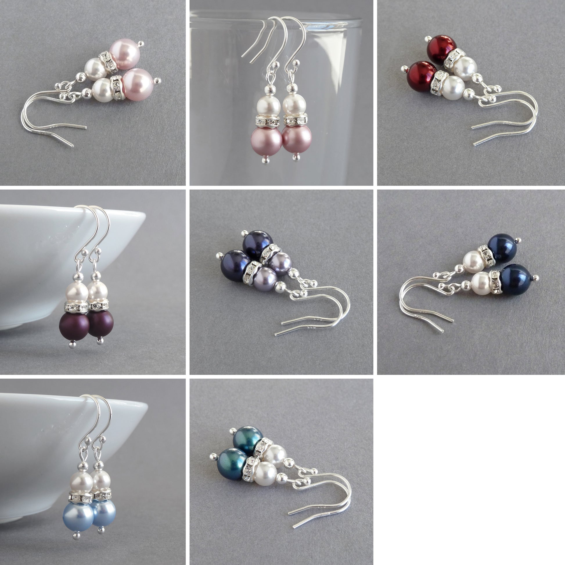 Crystal pearl and crystal earrings in a choice of colours