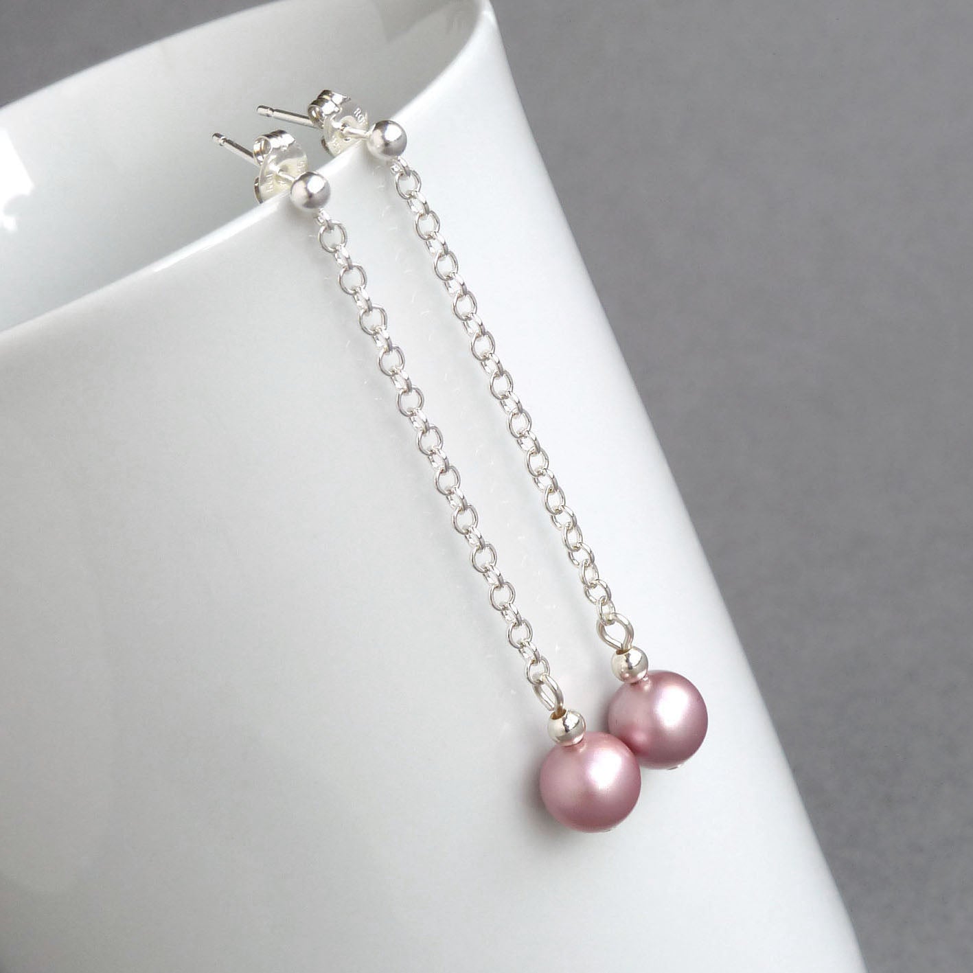 Dainty dusty pink pearl earrings